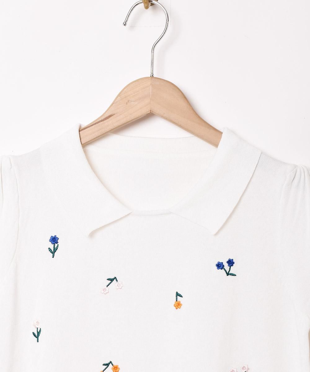2色展開】「Meridian」花刺繍 サマーニット ポロセーター 2色展開】「Meridian」花刺繍 サマーニット ポロセーター