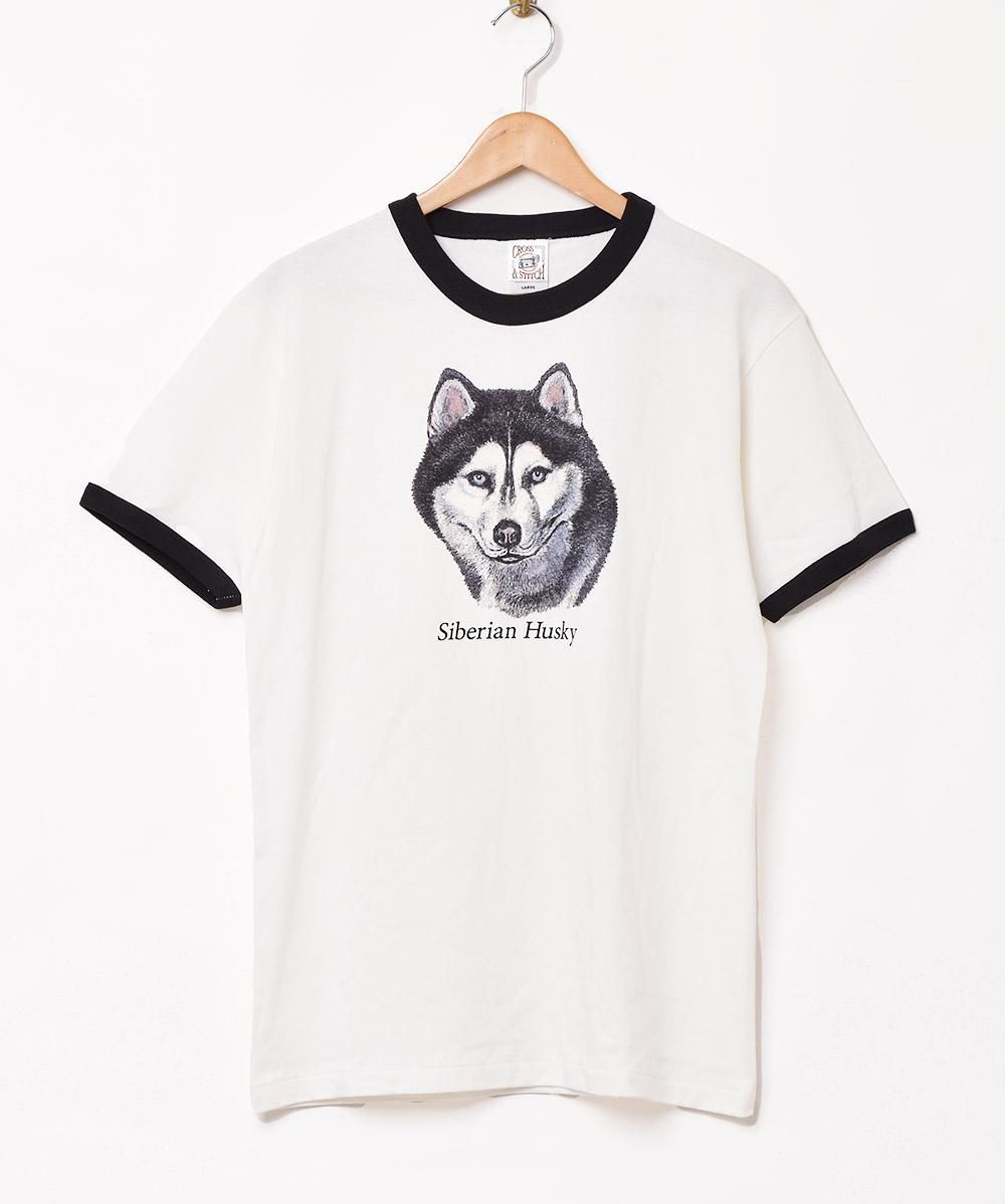 プリント リンガーTシャツ シベリアンハスキー - 古着屋