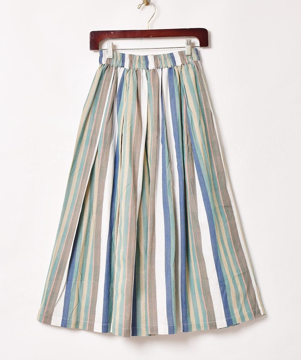 2色展開】「Emerald Motel」マルチストライプ ロングスカート グリーン