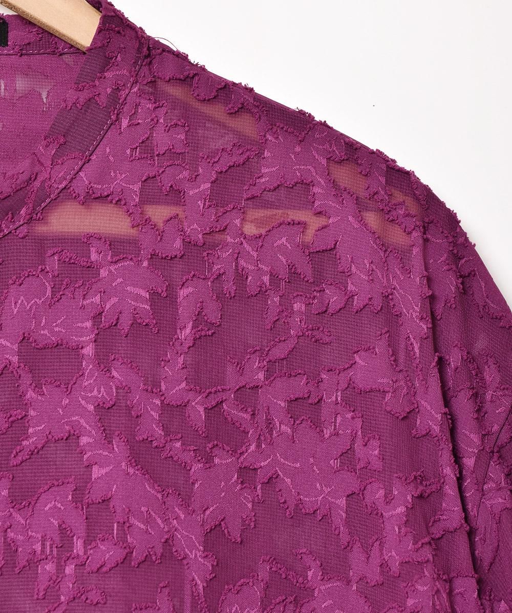 4色展開】「Meridian」総柄 長袖 シアーワンピース パープル