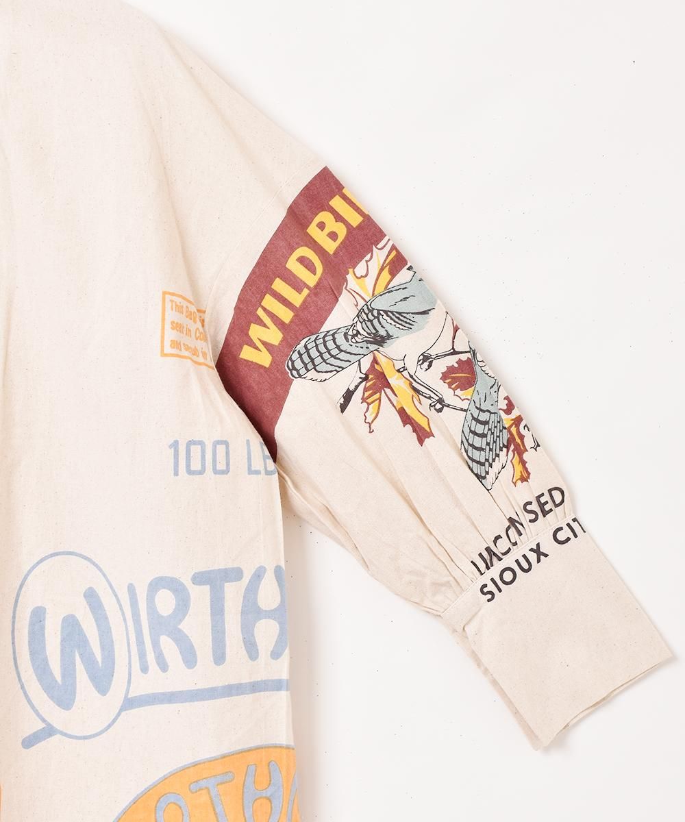 Emerald Motel フィードサック柄 長袖シャツワンピース 新品 フリー Emerald Motel」フィードサック柄 長袖ワンピース - 古着屋