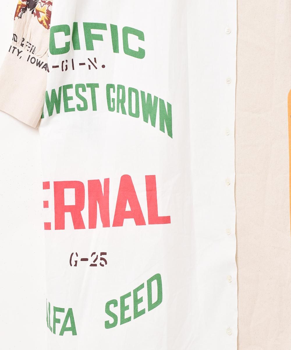 Emerald Motel フィードサック柄 長袖シャツワンピース 新品 フリー Emerald Motel」フィードサック柄 長袖ワンピース - 古着屋