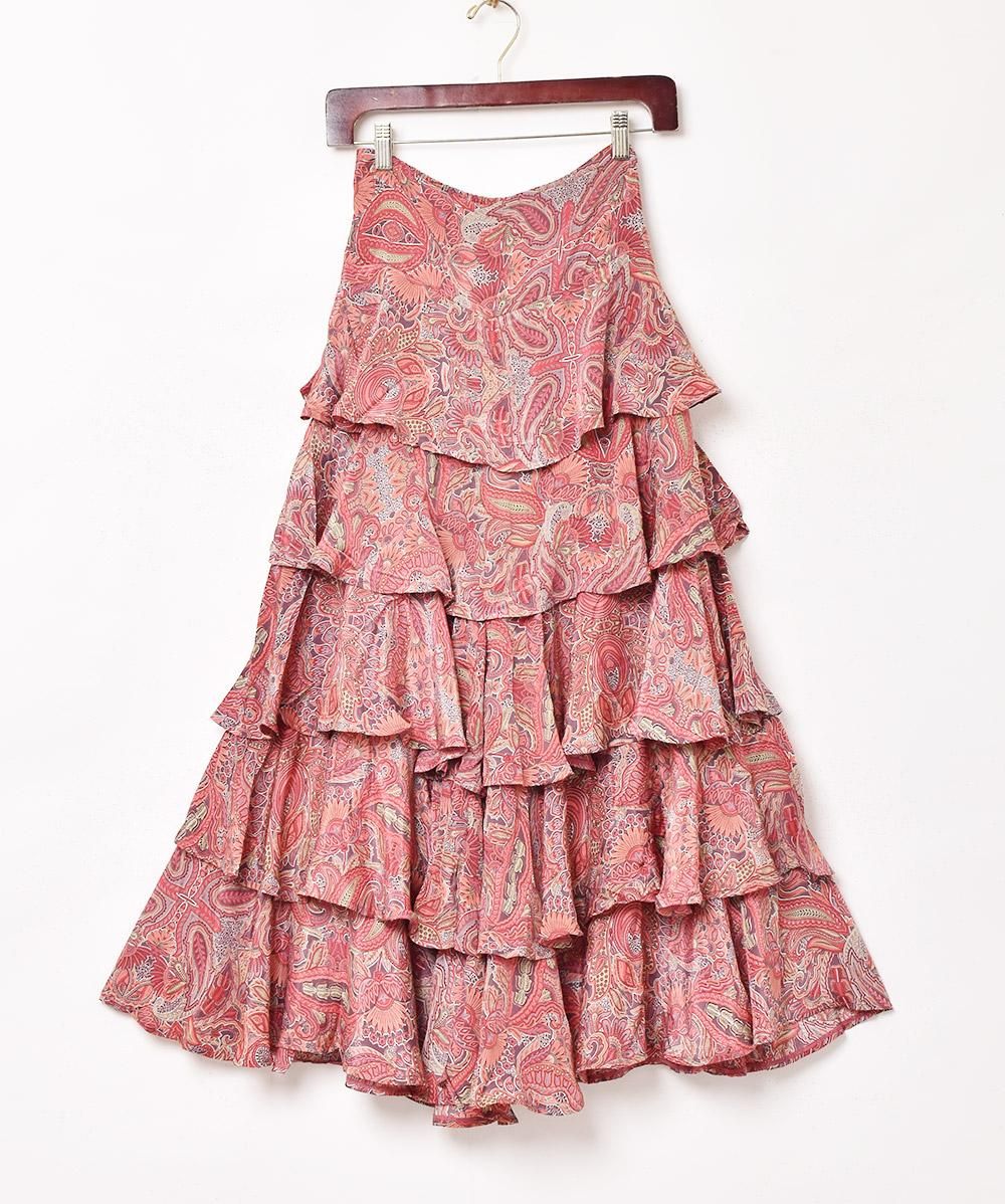 3色展開】「Emerald Motel」総柄 ラッフルパンツ ピンク - 古着