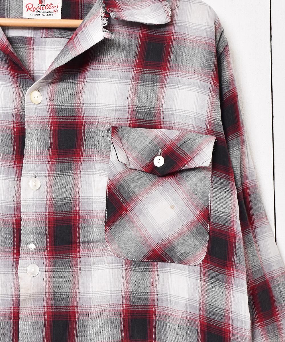 50's オンブレチェック オープンカラー 長袖シャツ - 古着屋 50's オンブレチェック オープンカラー 長袖シャツ - 古着屋