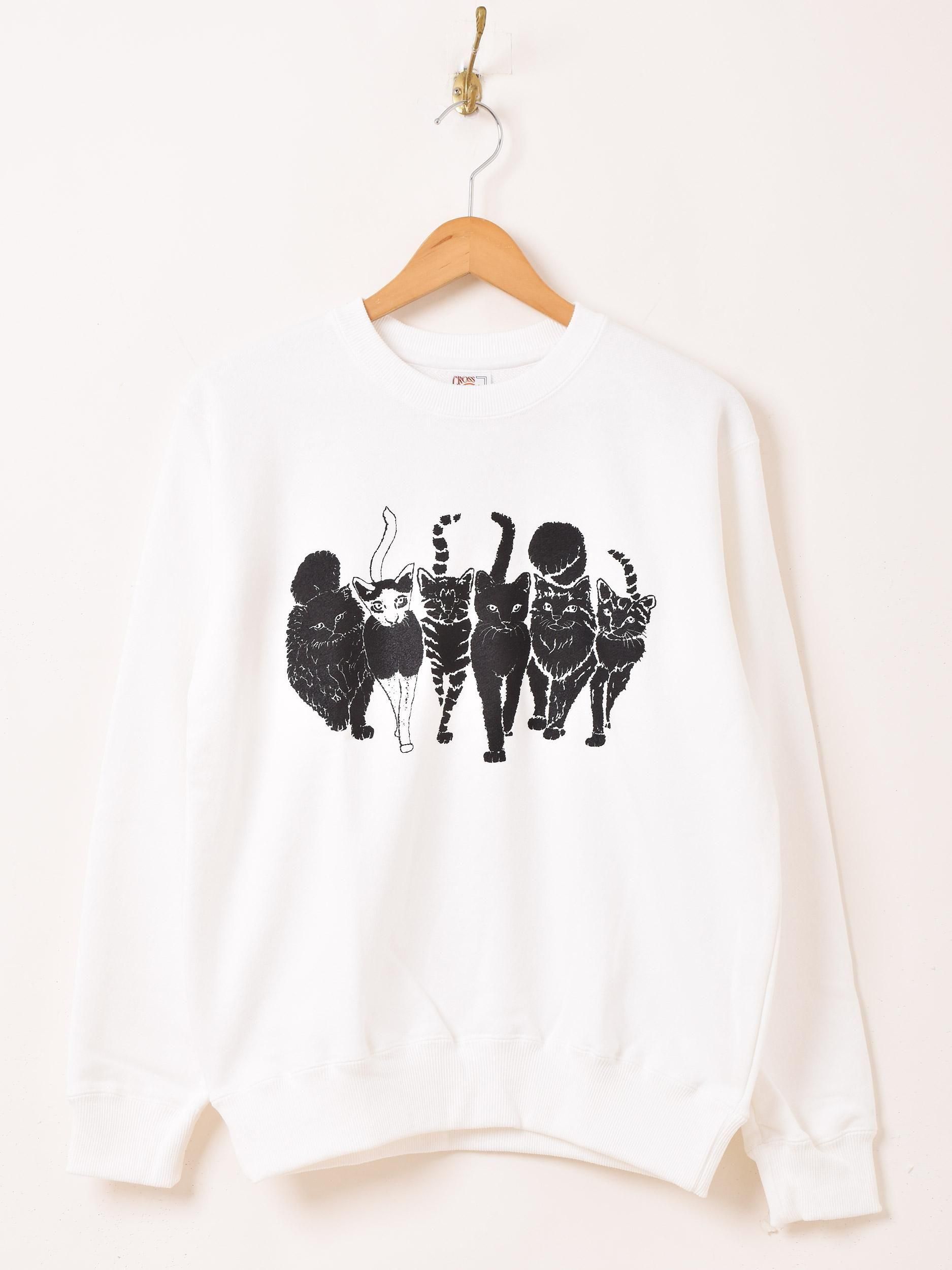 2色展開】ネコ プリント スウェットシャツ ブラック - 古着屋