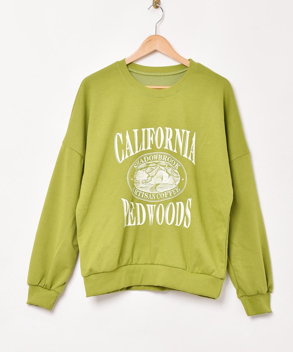 2色展開】プリントスウェットシャツ「CALIFORNIA」 グリーン - 古着の