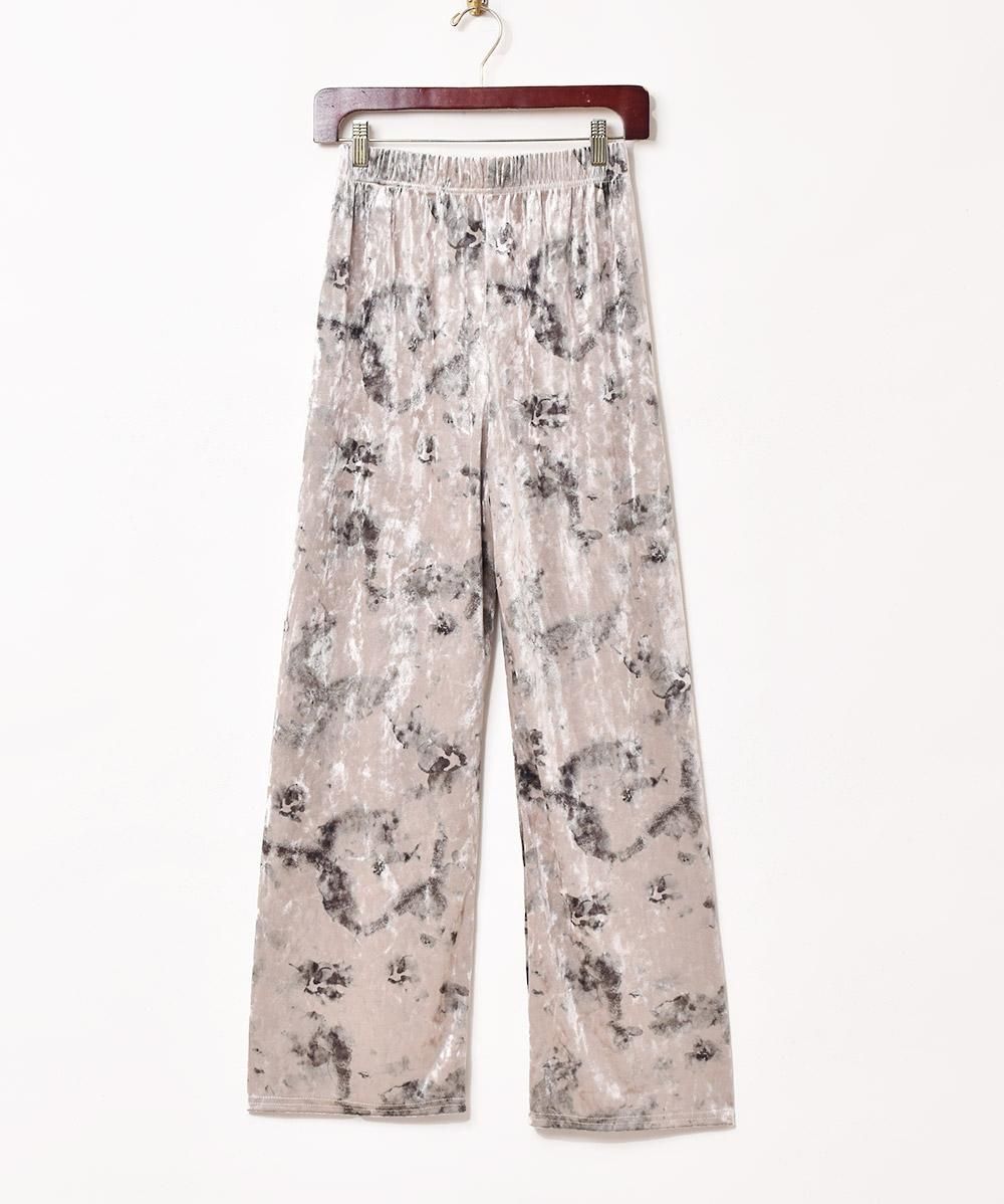 2色展開】「Elcamino」総柄 ベロア イージーパンツ オリーブ