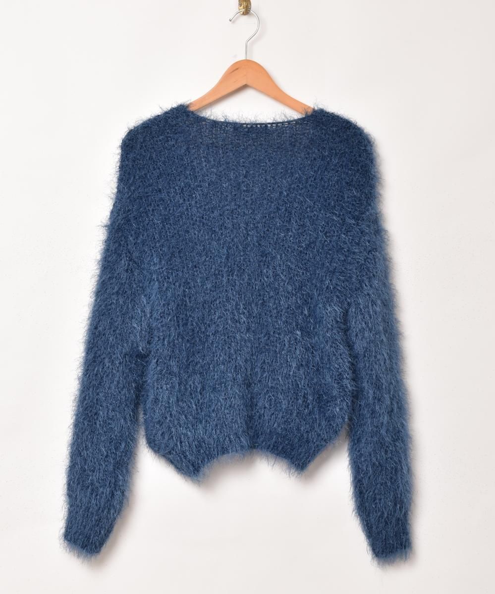 3色展開】「Meridian」クロップド シャギーカーディガン ブルー - 古着