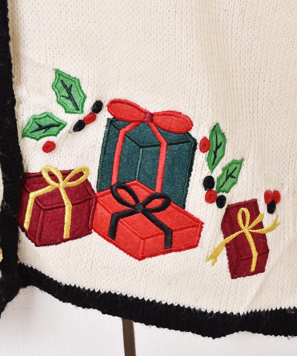 Xmasまでお値下げ中！ブルマリン ピンク ビーズ刺繍 カーディガン クリスマスモチーフ 刺繍 カーディガン - 古着屋グレープフルーツ