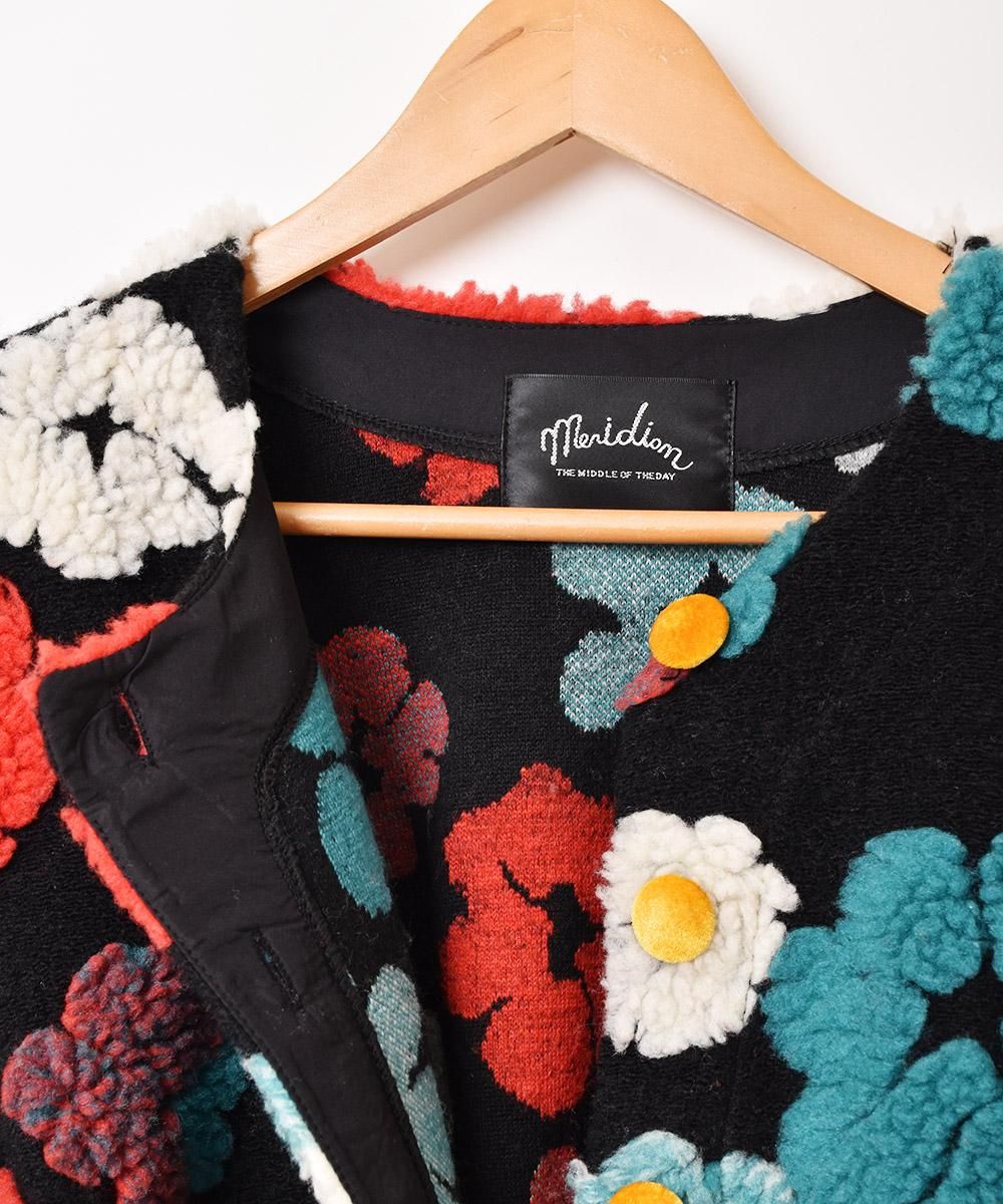 3色展開】「Meridian」花柄 ボア ジャケット レッド - 古着屋