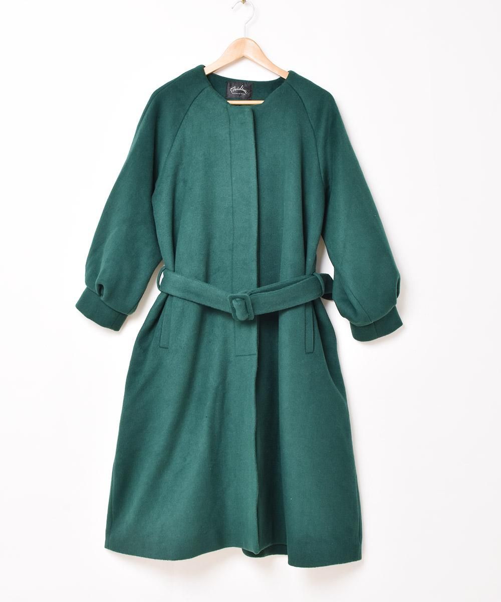 3色展開】「Meridian」ノーカラー ロングコート ブラック - 古着