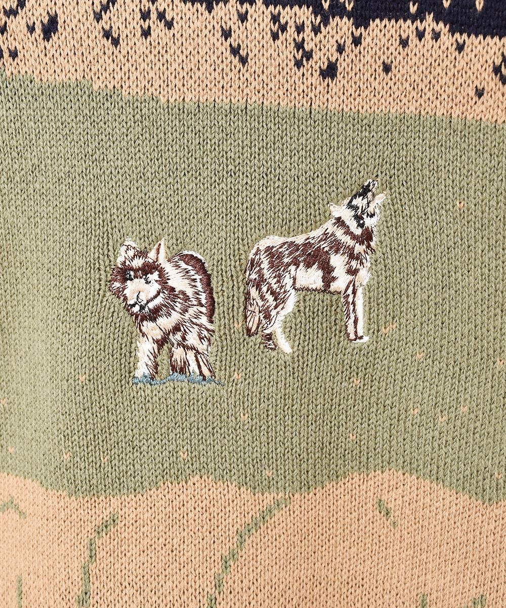 Emerald Motel」刺繍入り オオカミモチーフ セーター - 古着屋 Emerald Motel」刺繍入り オオカミモチーフ セーター - 古着屋