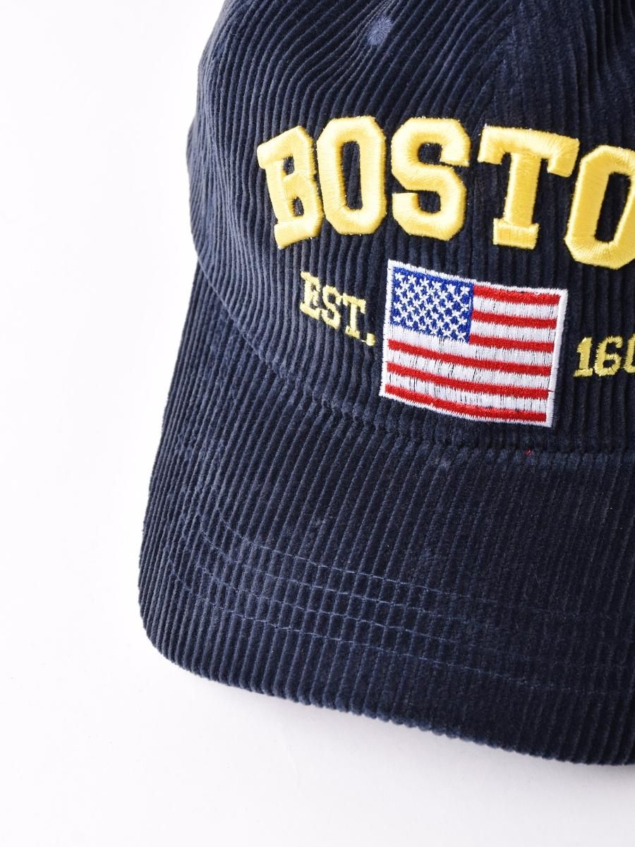 2色展開】刺繍入り コーデュロイキャップ 「BOSTON」 ネイビー