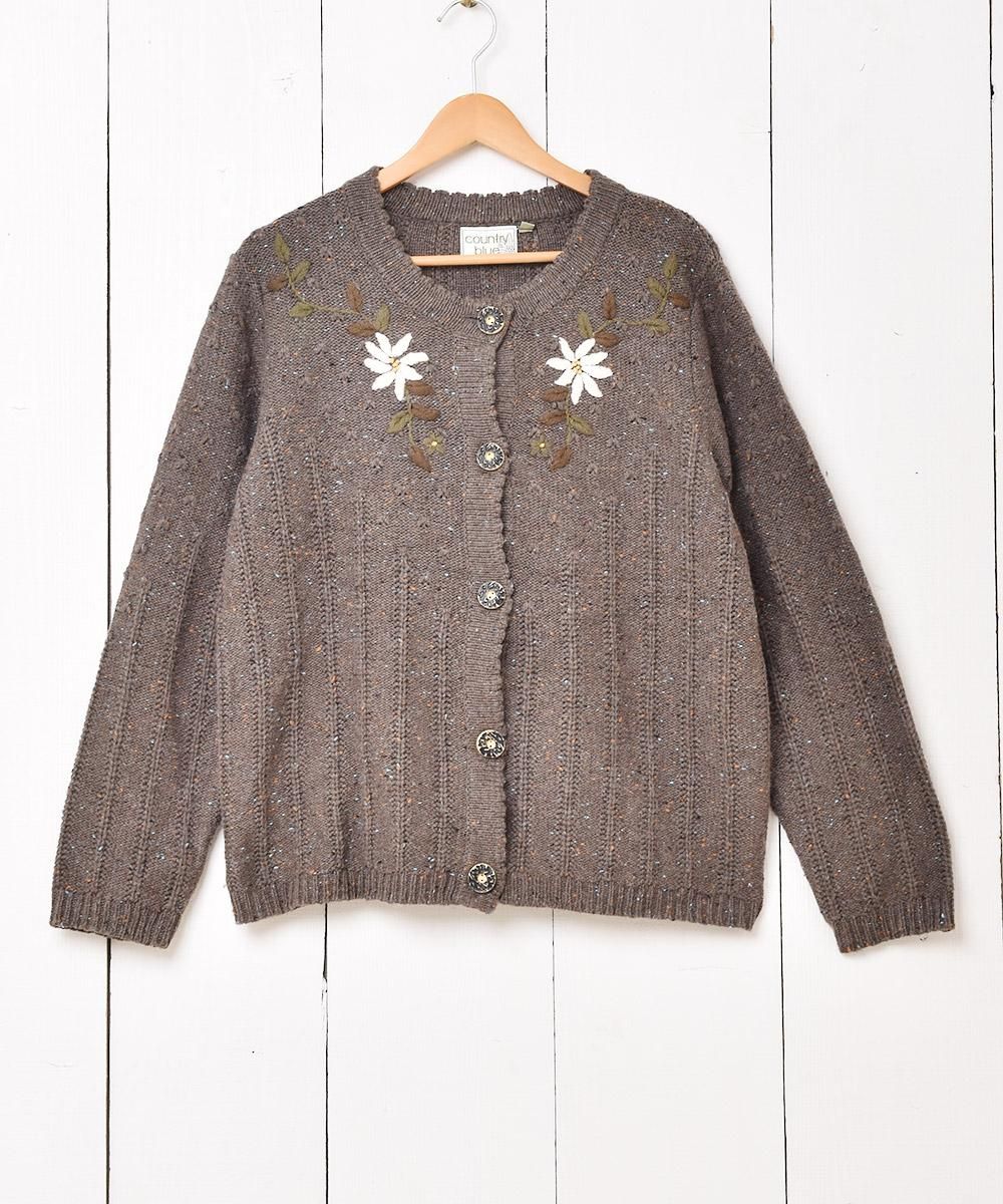 Lochie - used レトロ古着 あみあみ刺繍ボタンレスカーディガン