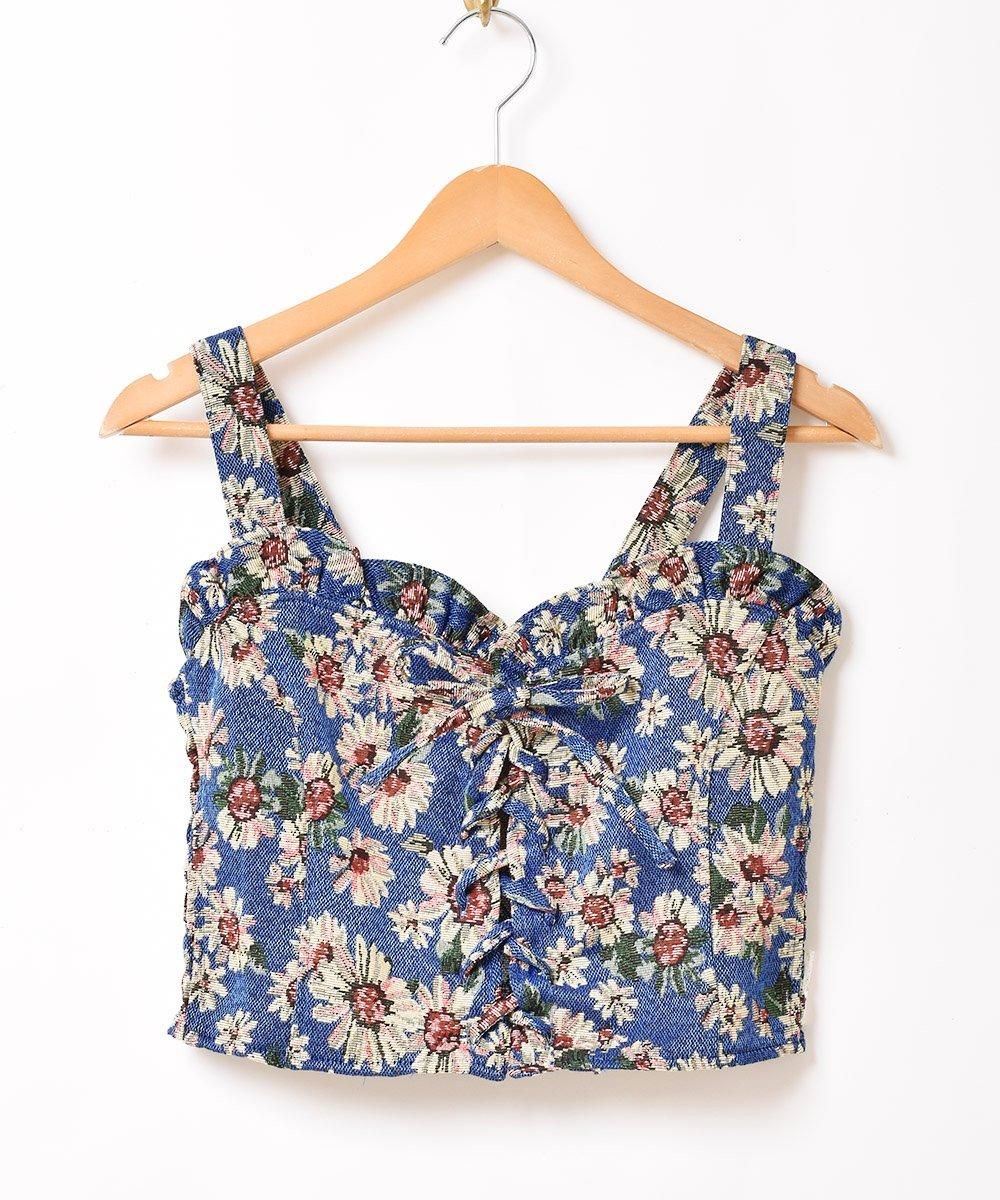 5色展開】「Emerald Motel」総柄 ジャガード織り ビスチェ ブラック