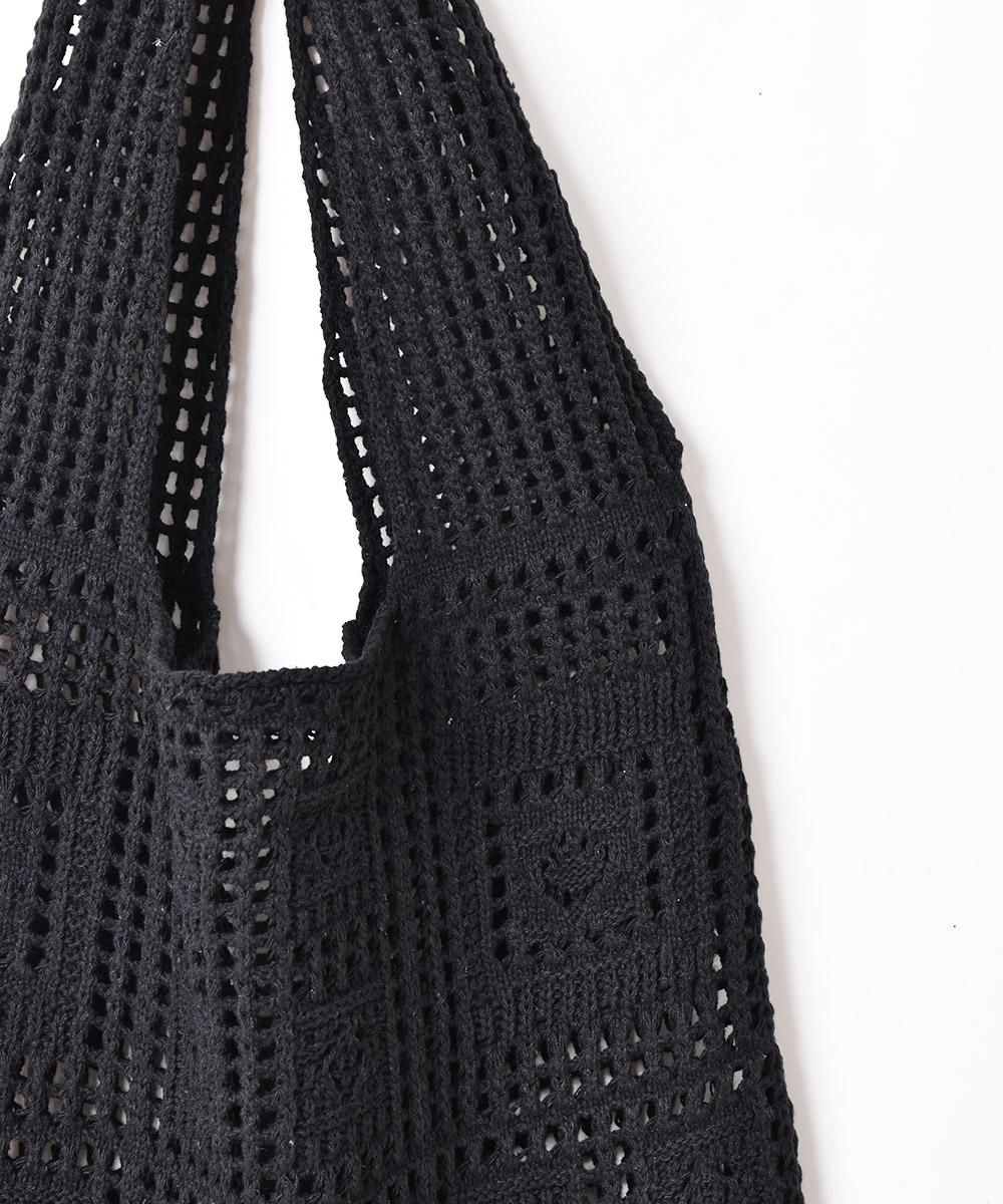 3色展開】スクエアパターン クロシェ トートバッグ ブラック