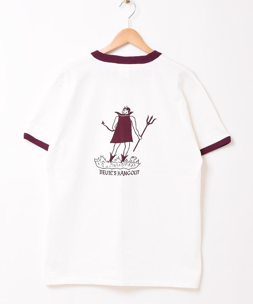 2色展開】リンガーTシャツ Devil「UNIVERSITY OF HILL」 レッド