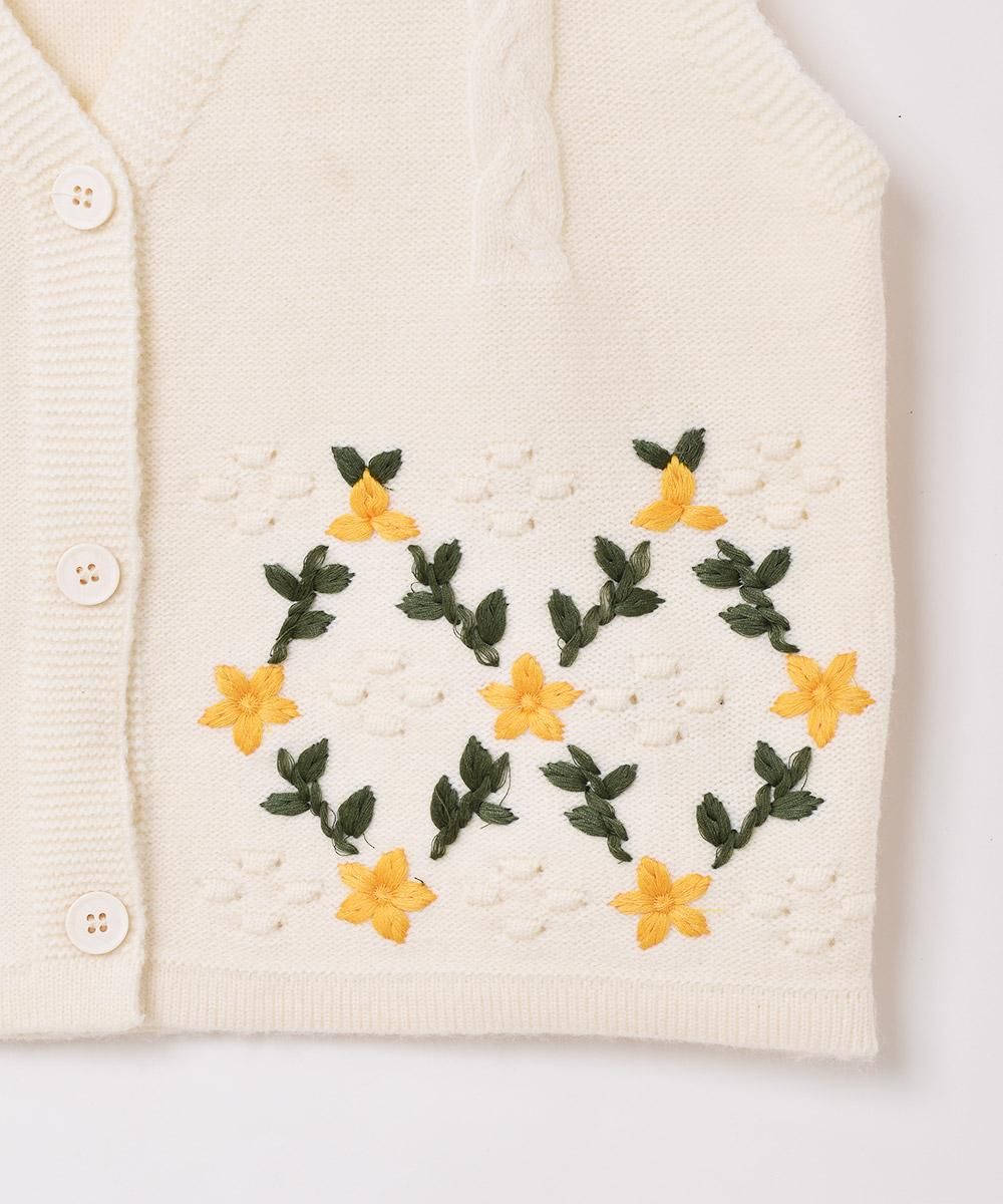 2色展開】「Elcamino」フラワー刺繍 ニットベスト ホワイト 2色展開】「Elcamino」フラワー刺繍 ニットベスト ホワイト