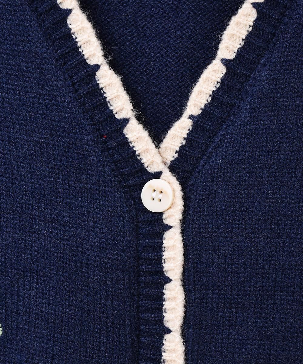 Elcamino」フラワー刺繍 パイピング ニットベスト ネイビー Elcamino」フラワー刺繍 パイピング ニットベスト ネイビー
