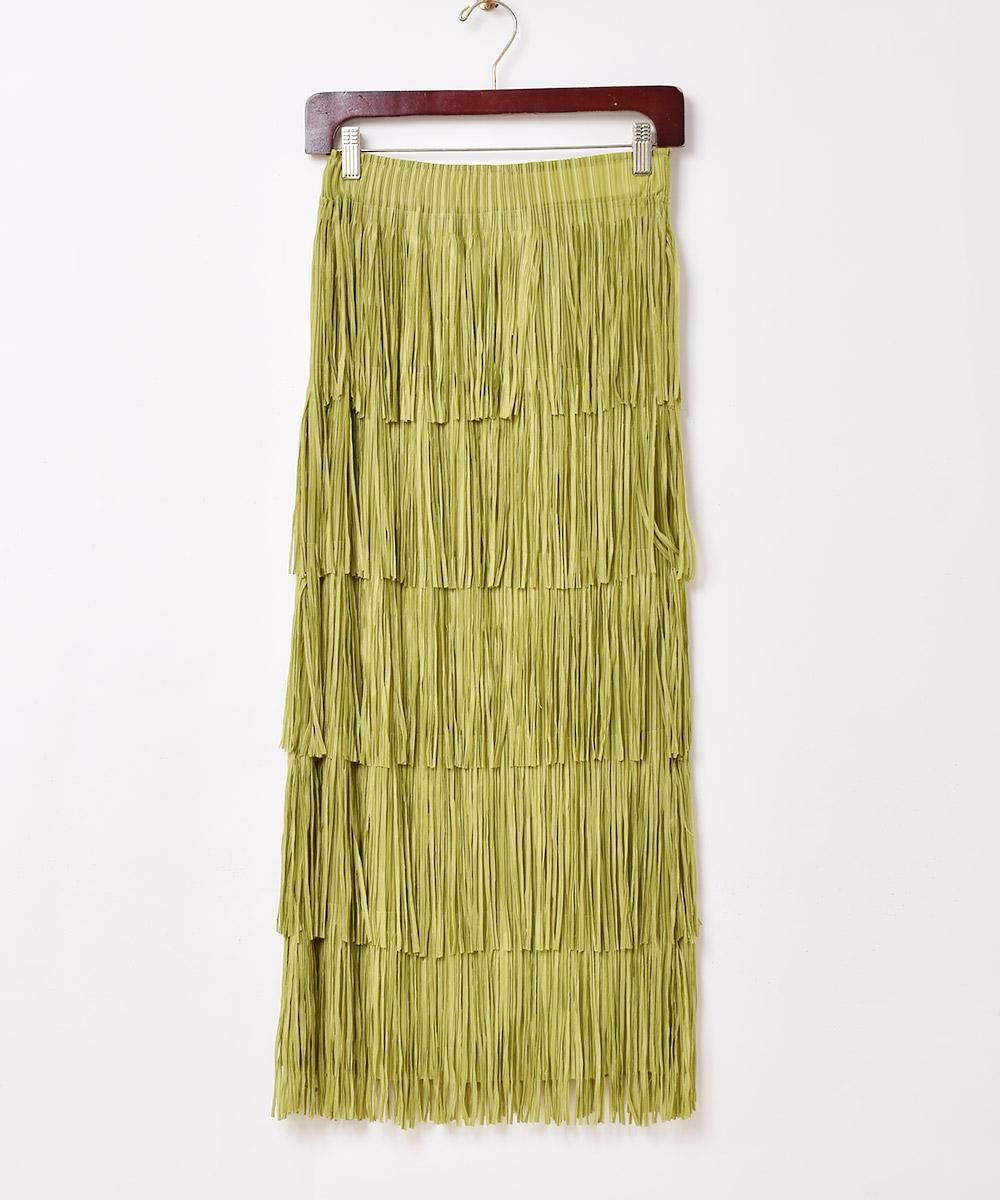 5色展開】「Meridian」ティアード フリンジ ロングスカート アイボリー