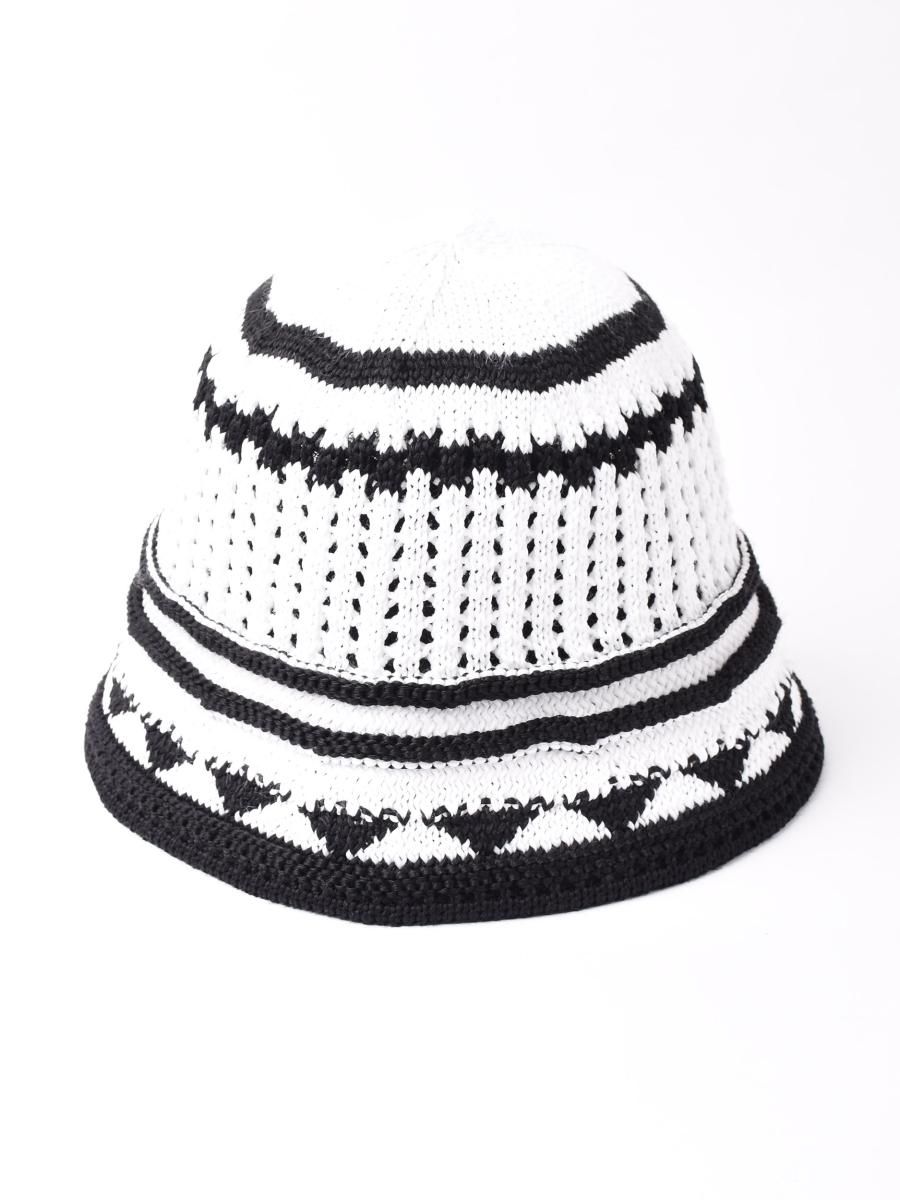 2色展開】2トーン ボーダー クロシェハット ホワイト - 古着屋