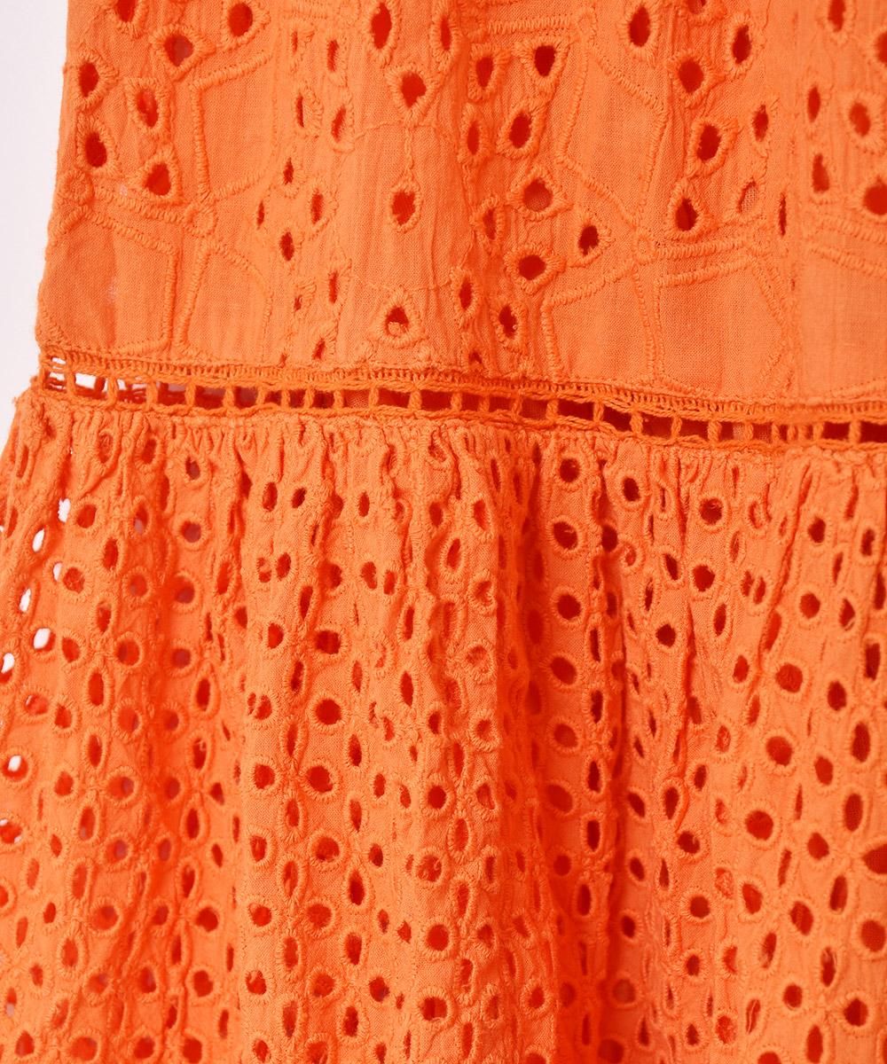 ameri vintage ロングスカート 花柄 カットワーク／オレンジ／フリー アメリヴィンテージ ameri vintage ロングスカート 花柄 カット