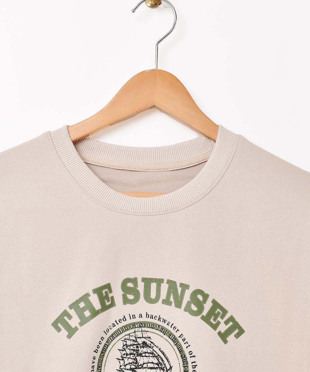 2色展開】プリントスウェットシャツ 「THE SUNSET」 ベージュ 2色展開】プリントスウェットシャツ 「THE SUNSET」 ベージュ