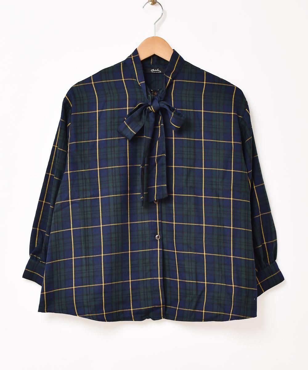 2色展開】「Meridian」長袖 タータンチェック ボウタイブラウス
