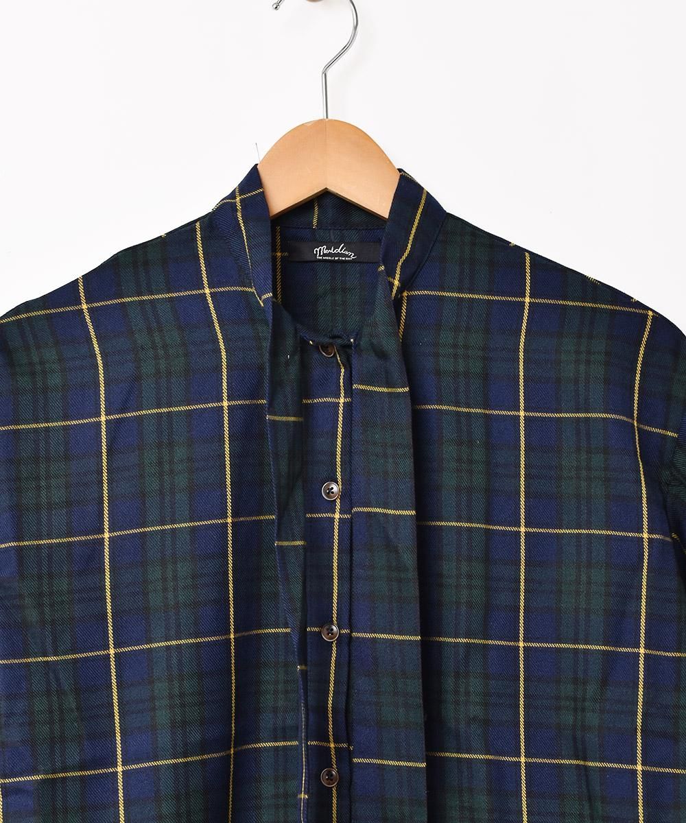 2色展開】「Meridian」長袖 タータンチェック ボウタイブラウス