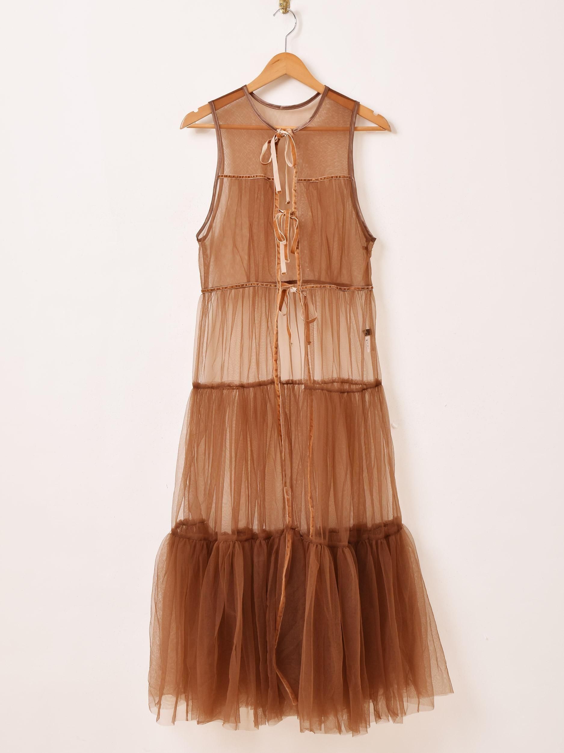 フリル付きホワイトノースリーブワンピース 5色展開】「Meridian」チュール フロントオープン ノースリーブ