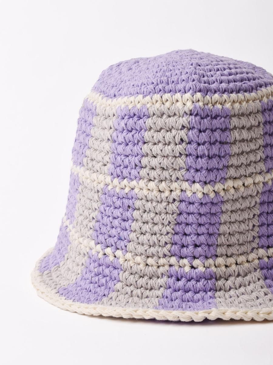 2色展開】チェック柄 クロシェ バケットハット ラベンダー - 古着屋