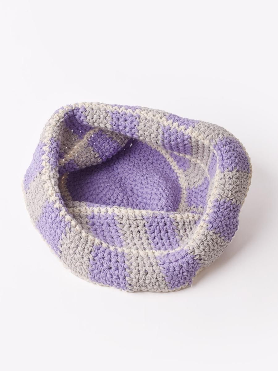 2色展開】チェック柄 クロシェ バケットハット ラベンダー - 古着屋