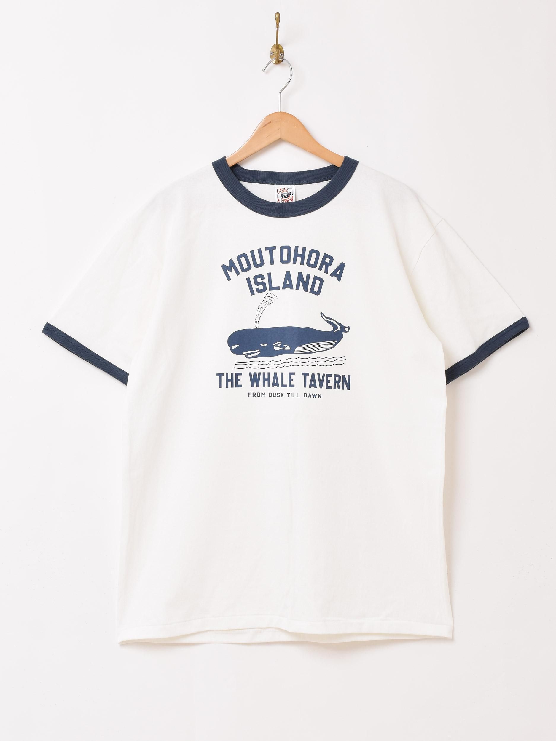2色展開】プリント リンガーTシャツ「THE WHALE TAVERN」 ネイビー