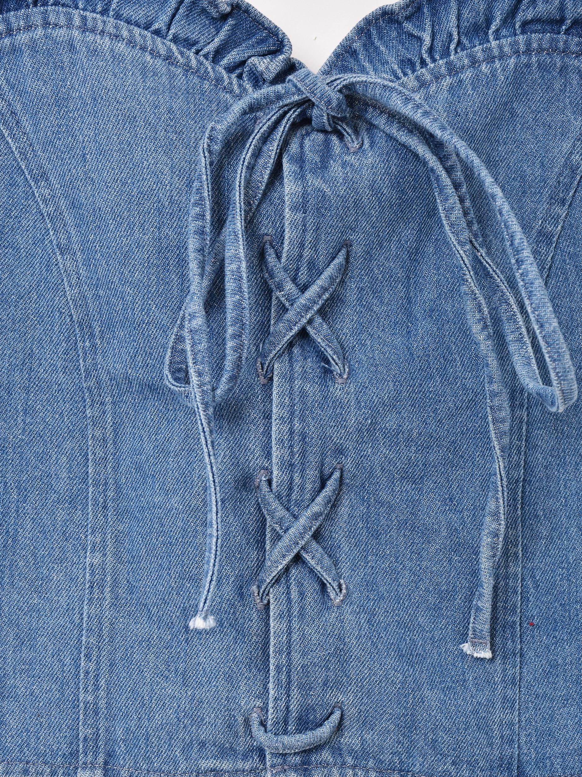 2色展開】「Emerald Motel」デニム レースアップ ビスチェ ブルー