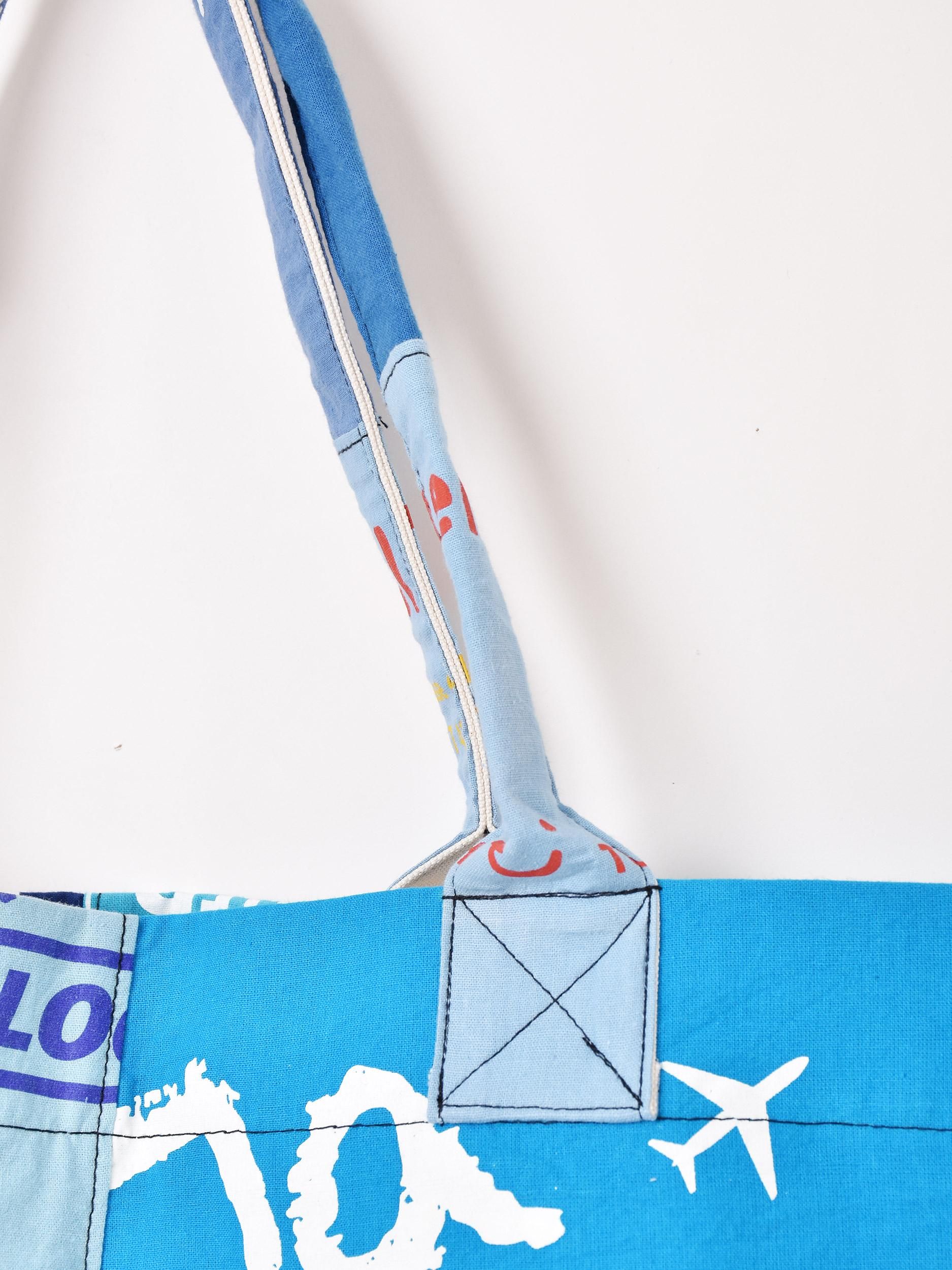 リメイク パッチワークトートバッグ ブルー - 古着屋グレープフルーツ