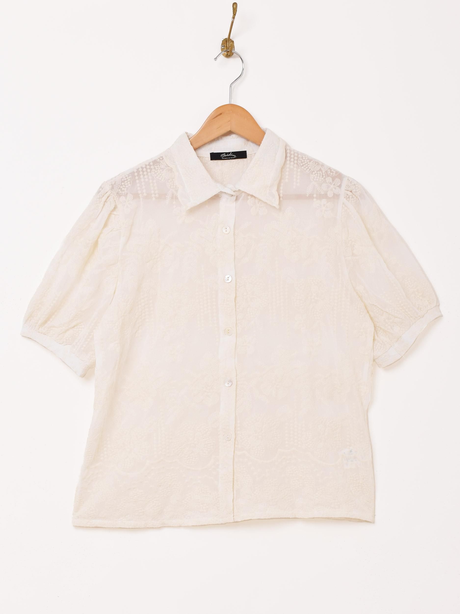 2色展開】「Meridian」花柄 レース刺繍 半袖シャツ ホワイト