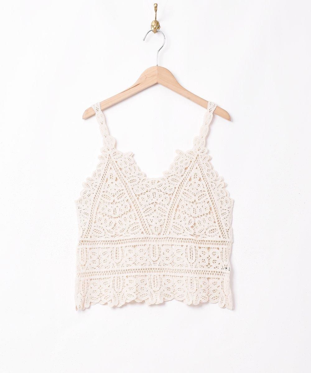 3色展開】「Elcamino」トライアングル クロシェキャミソール ピンク