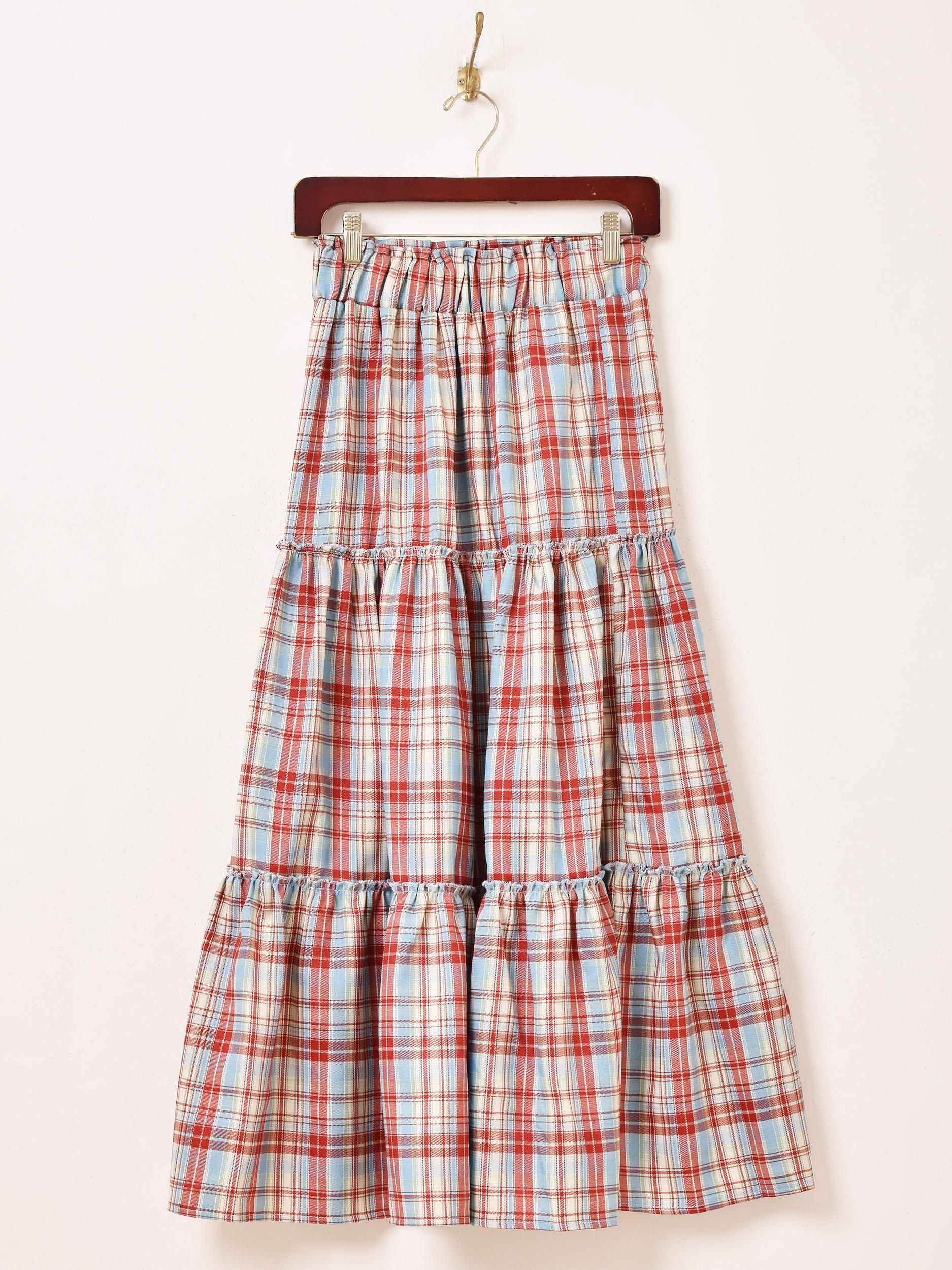 5色展開】「Meridian」チェック柄 ティアードスカート ピンク
