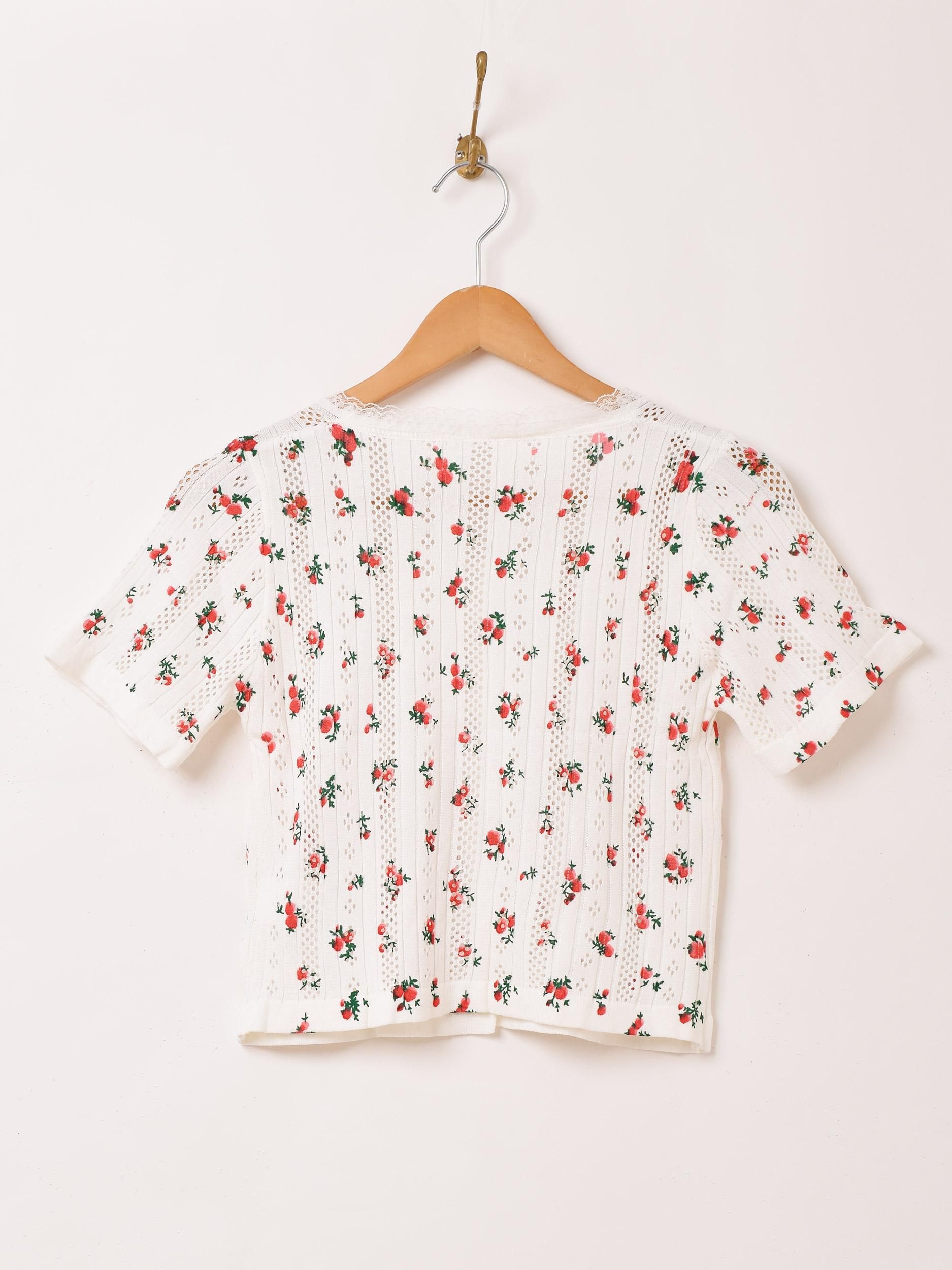 2色展開】花柄 半袖 カットソー ホワイト - 古着屋