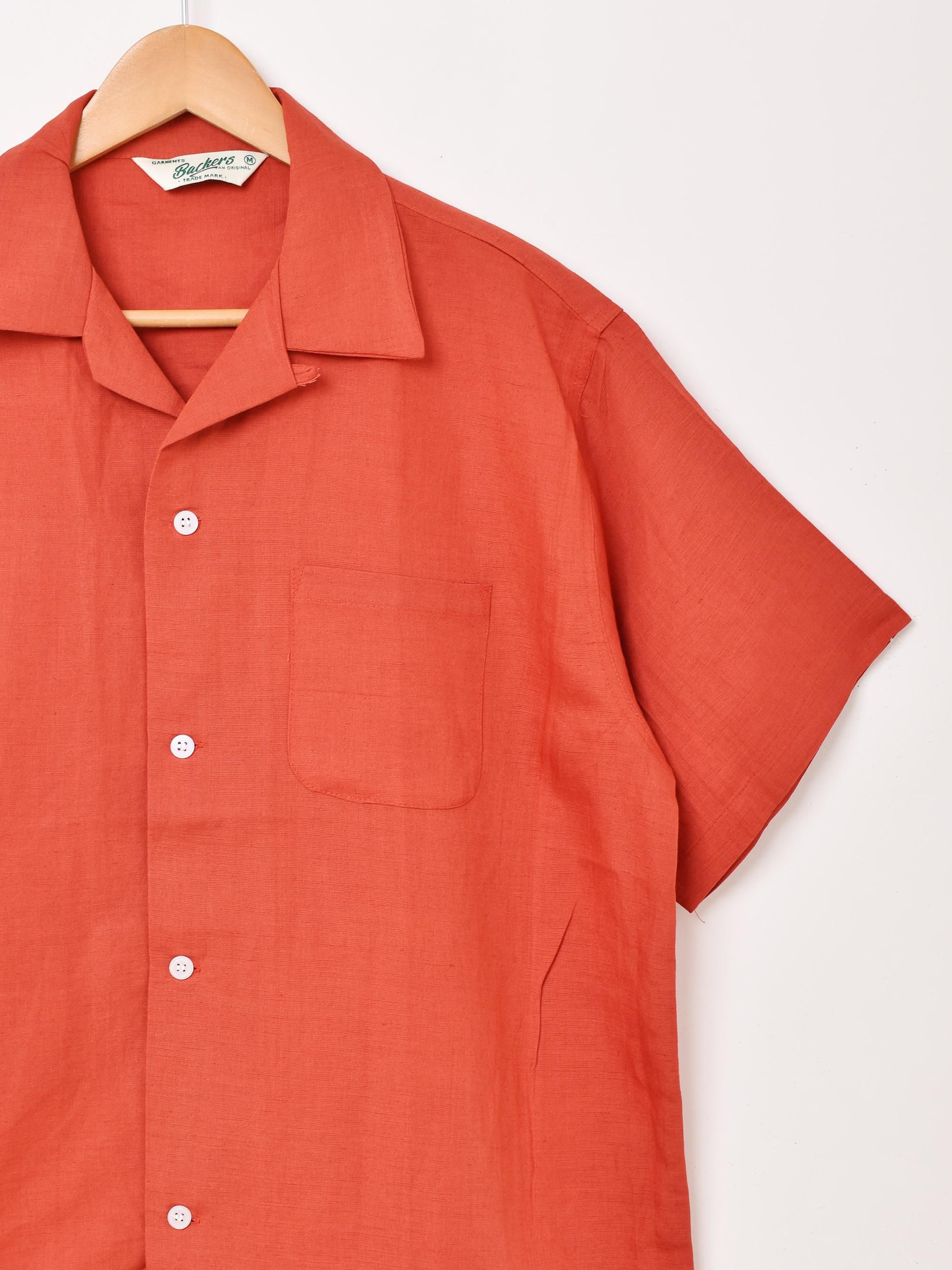 5色展開】「Backers」無地 半袖 オープンカラーシャツ オレンジ - 古着