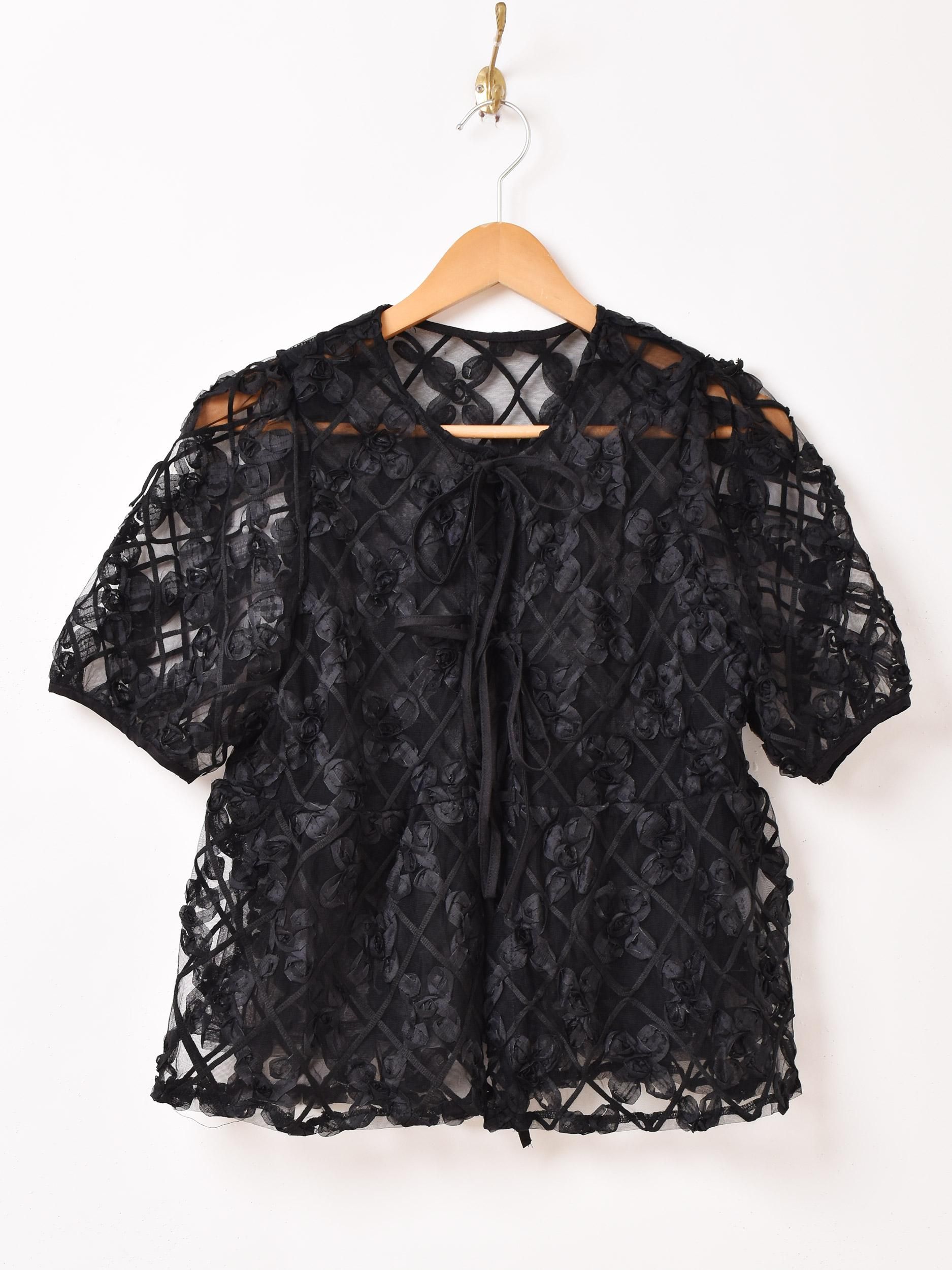 2色展開】「Meridian」半袖 デザイン チュールブラウス ブラック