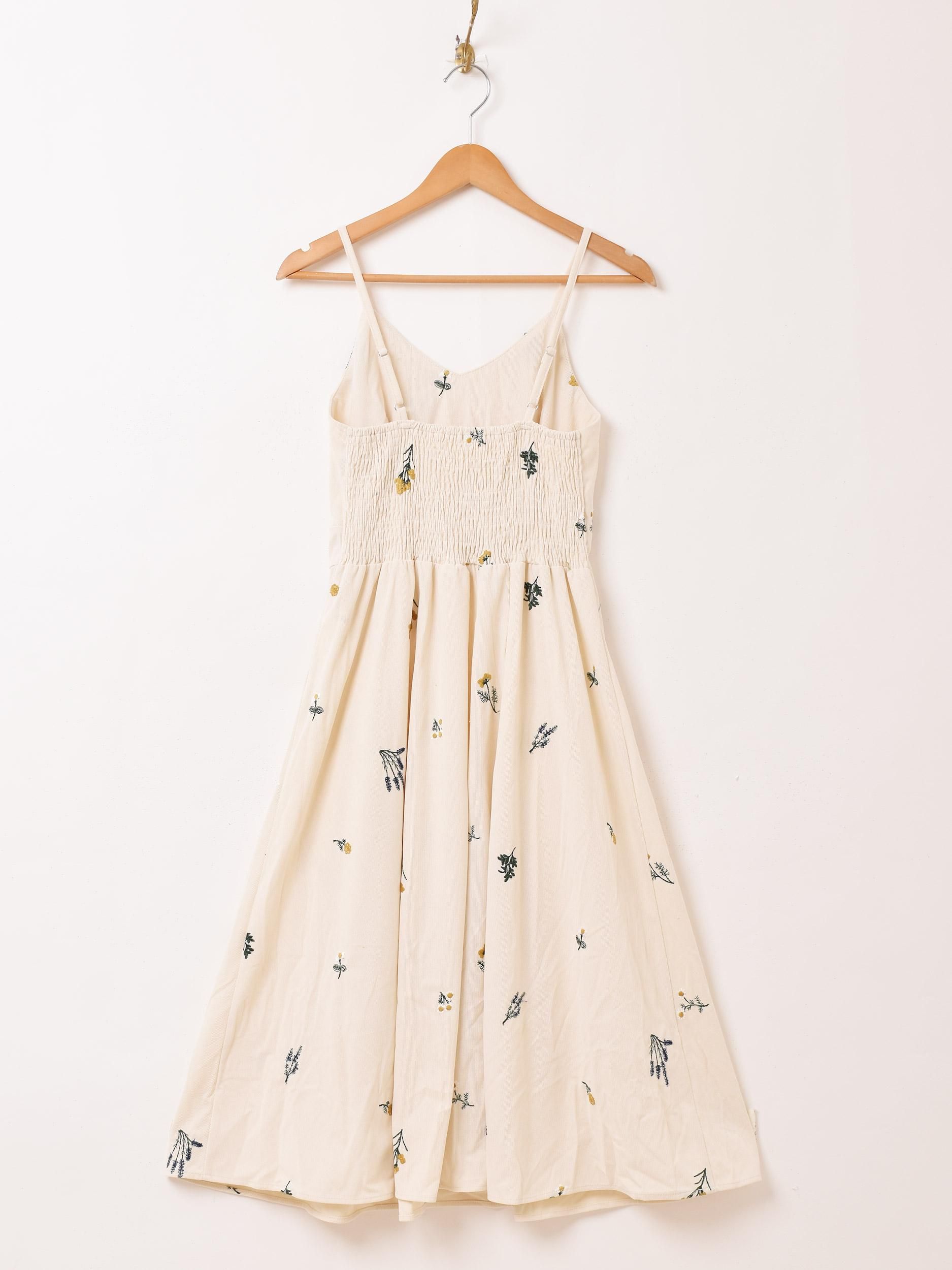 【美品】apolina コーデュロイ ワンピース Elcamino」ニット×コーデュロイ 花柄ワンピース オレンジ - 古着