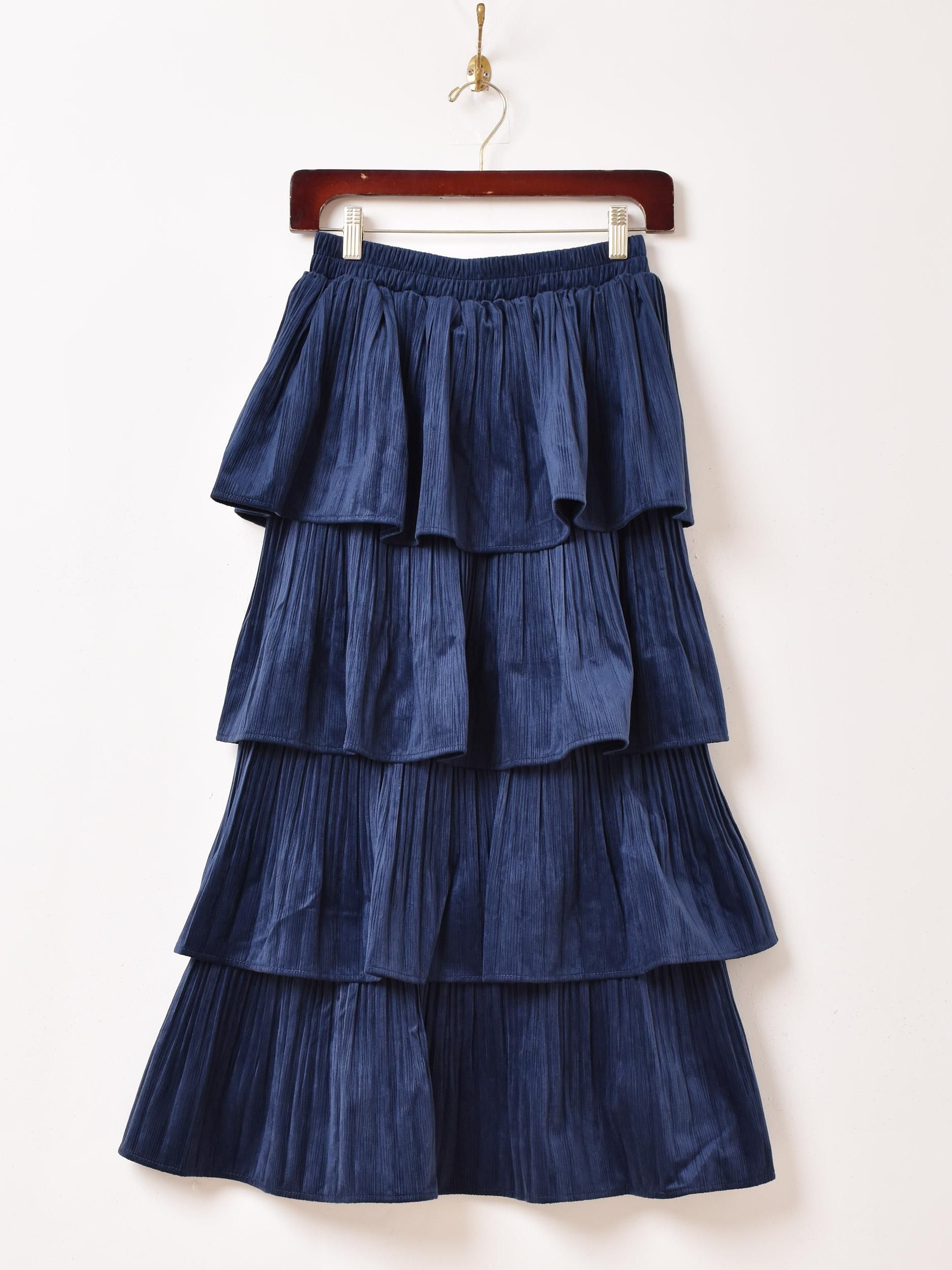 3色展開】「Meridian」ベロア ラッフルスカート ブルー - 古着屋