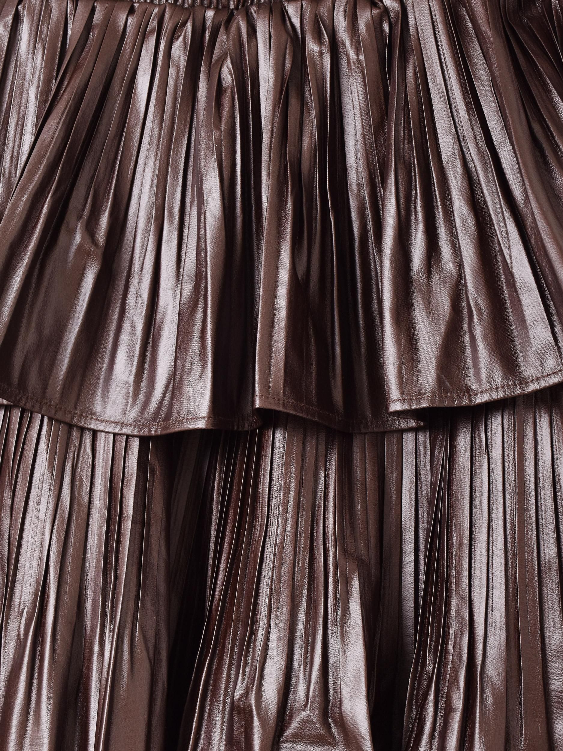 3色展開】「Meridian」フェイクレザー ラッフルスカート ブラウン