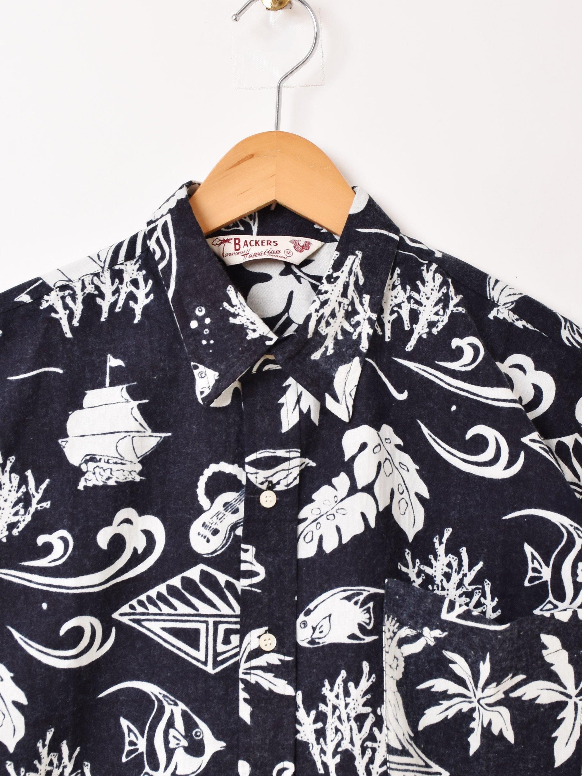 2色展開】「Backers」アロハモチーフ ハワイアンシャツ ブラック
