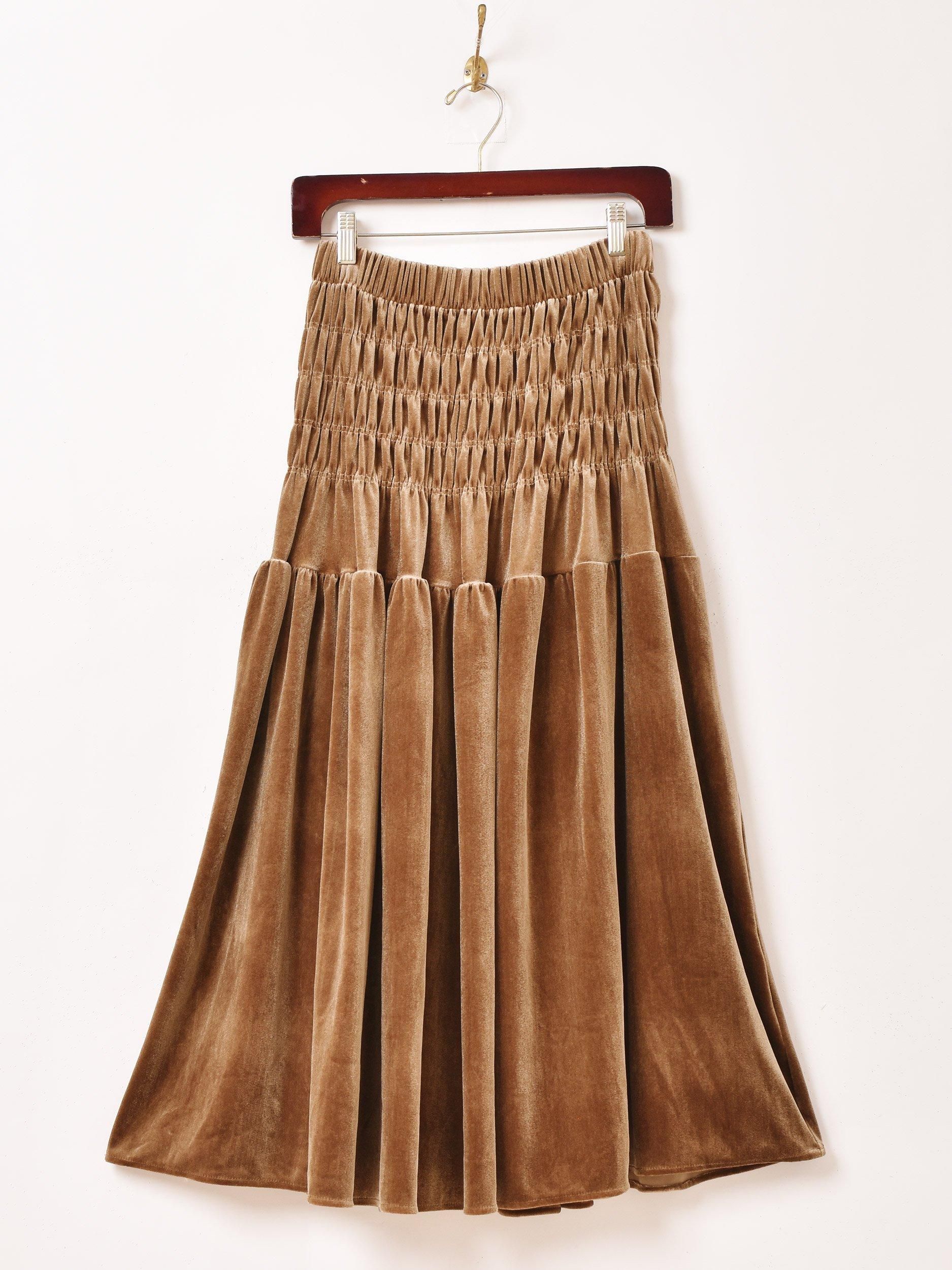 2色展開】「Meridian」ベロア シャーリング スカート ブラウン - 古着