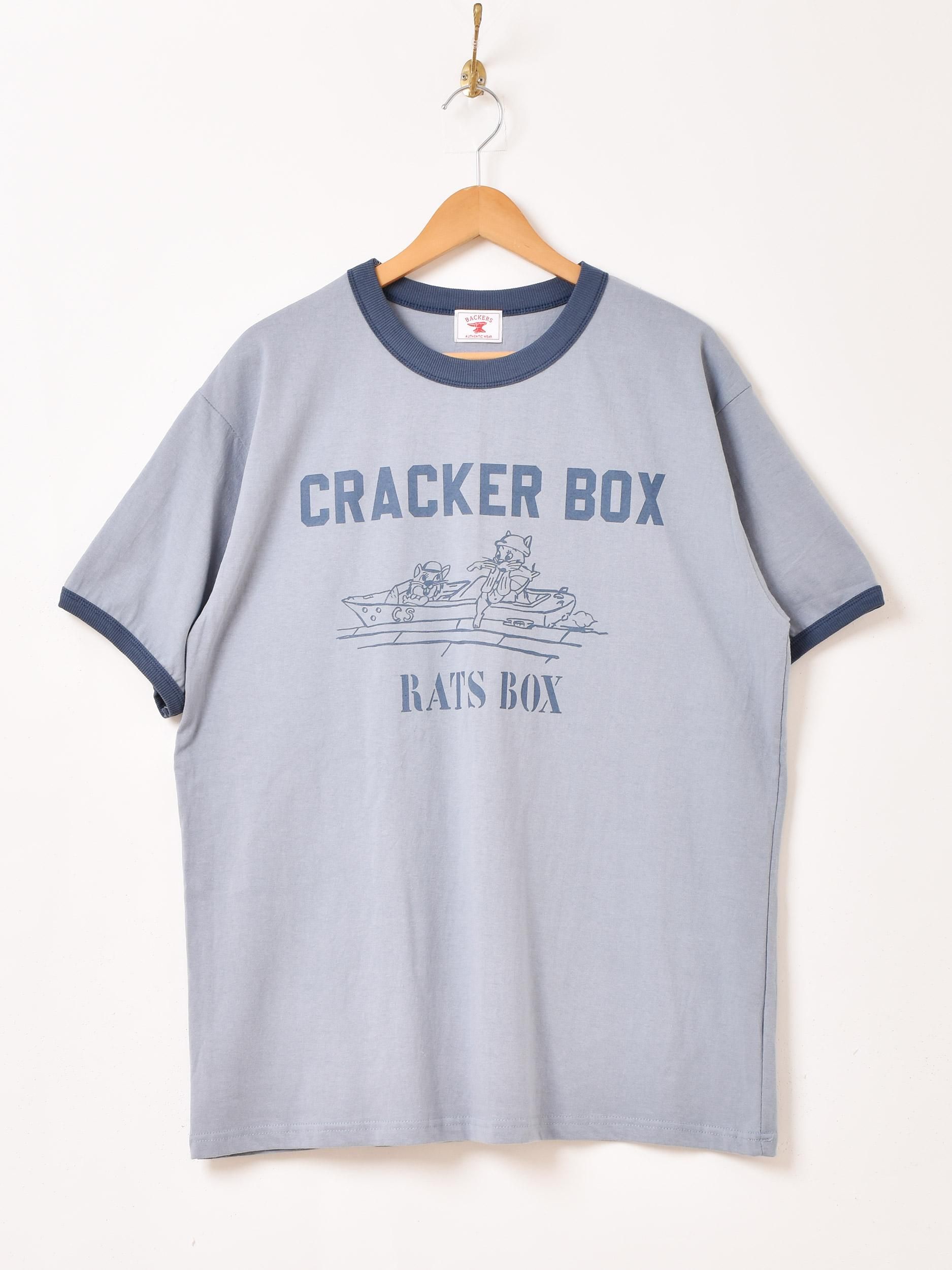Backers」プリント リンガーTシャツ「CRACKER BOX」 サックス