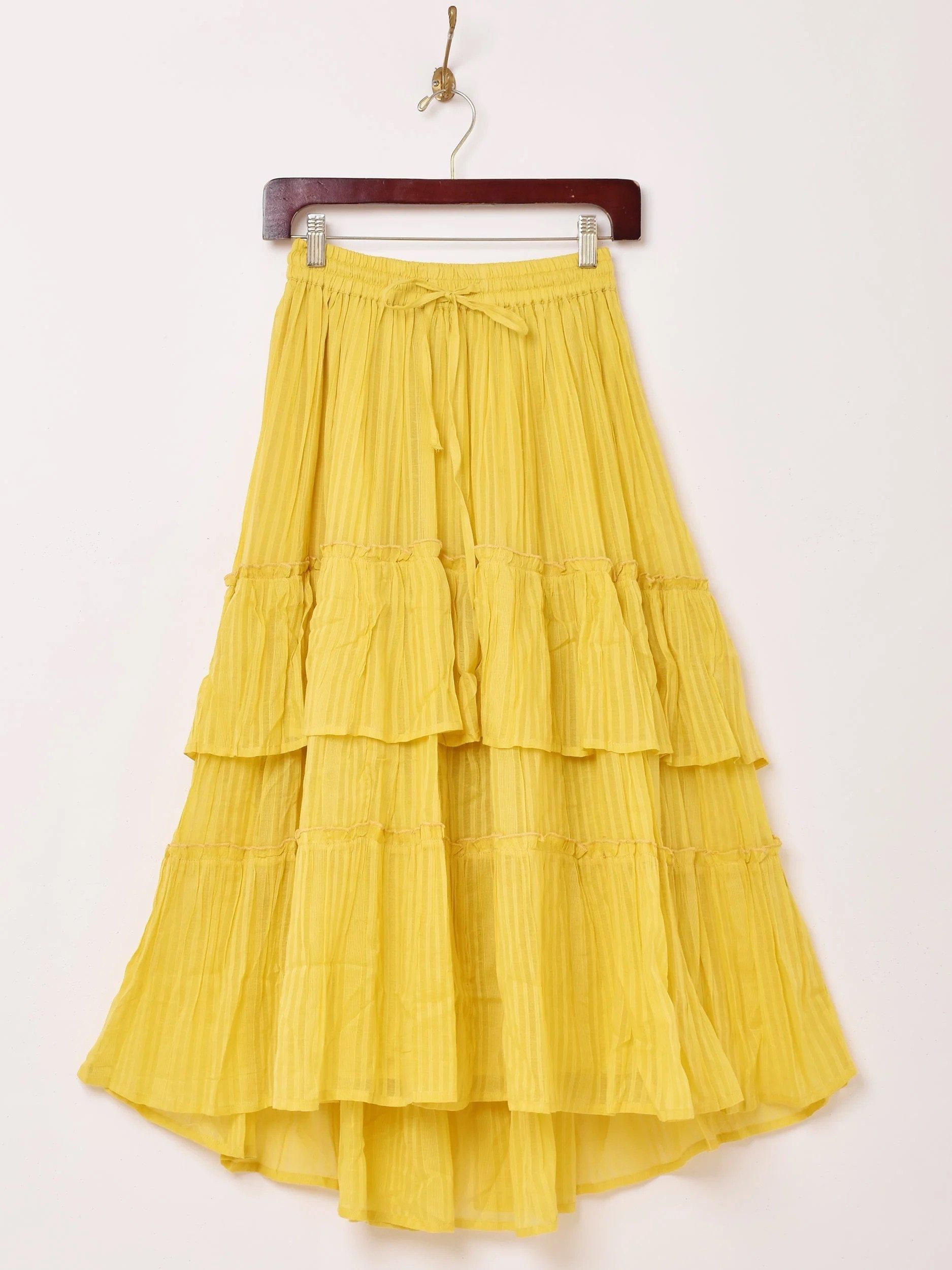 新品・未使用　マイラン　フィッシュテイルラップスカート　イエロー 6色展開】「Emerald Motel」フィッシュテール ティアード ロング