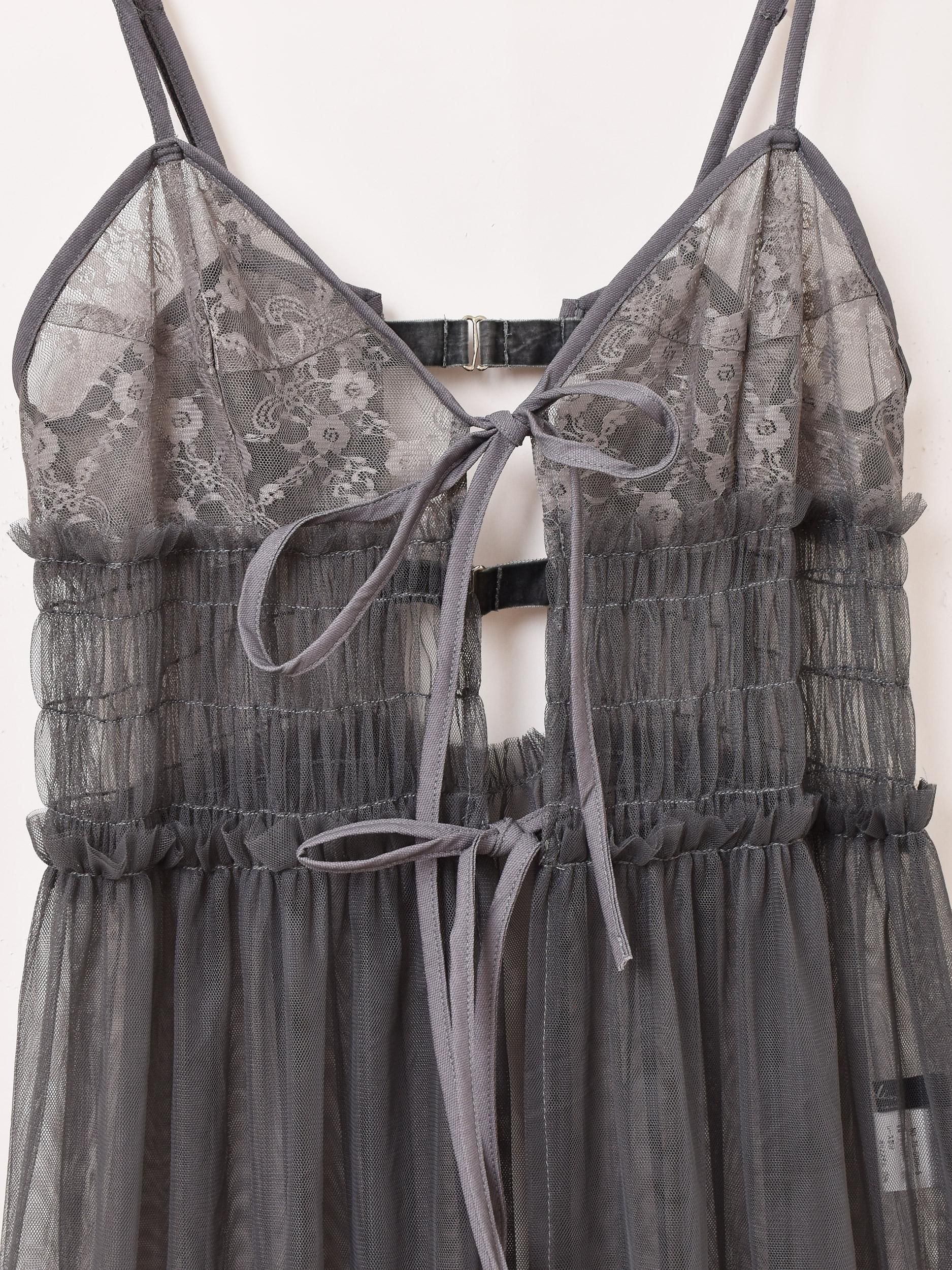 デコレーションケーキキャミソールワンピース　グレー ジュノア JUNOAH ショルダーリボンチュールドッキングキャミワンピース