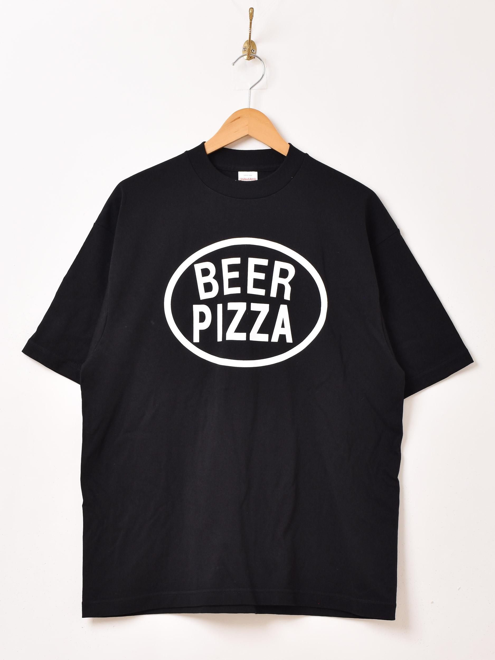 プリントTシャツ 「BEER PIZZA」 ブラック - 古着屋グレープフルーツ